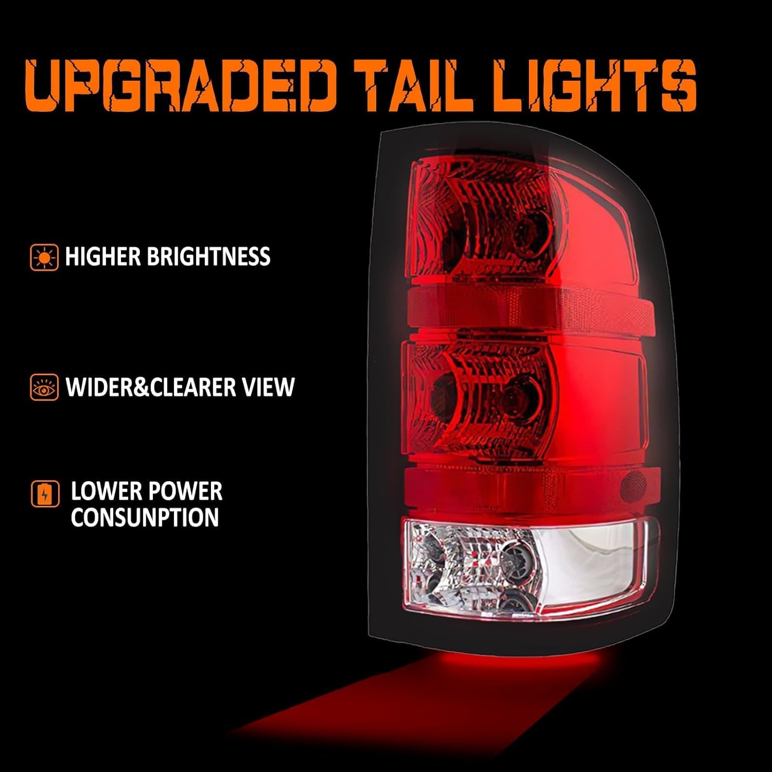 Tail Light Compatible With 2007 2008 2009 2010 2011 2012 2013 GMC Sierra 1500 2500HD 3500HD, Right Tail Lamp With Black border And Halogen Bulbs
