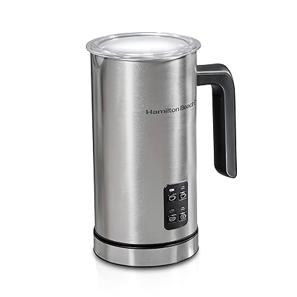 Hamilton Beach Electric Milk Frother & Warmer, Automatic Warm or Cold Foam, 5-10 oz., Create Cafe-Quality Coffee, Latte, Cappuccino, Frappe, Hot Chocolate, 4 Settings, Stainless Steel (43565C)