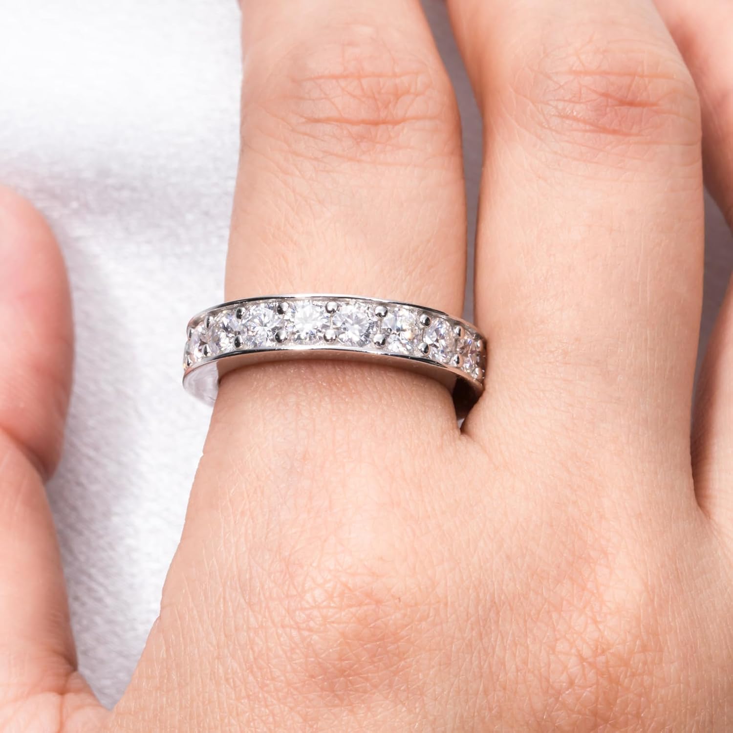 AnuClub Moissanite Eternity Wedding Band Ring D Color 925 Sterling Silver Rings for Women With Certificate - Image 6