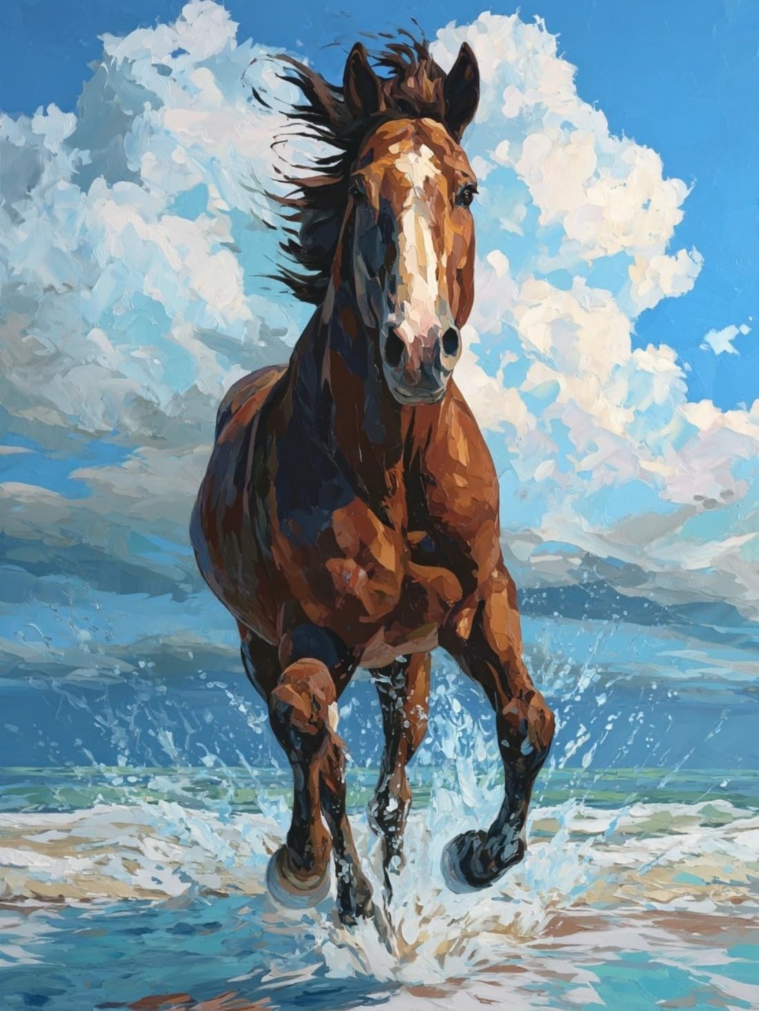 WANGWANGMIAO Paint by Numbers for Adult (Galloping Horses Sea Water) DIY Canvas Oil Painting Kit for Kid with Paintbrushes Acrylic Pigment Drawing Paintwork Gifts 16x20inch，with Frame