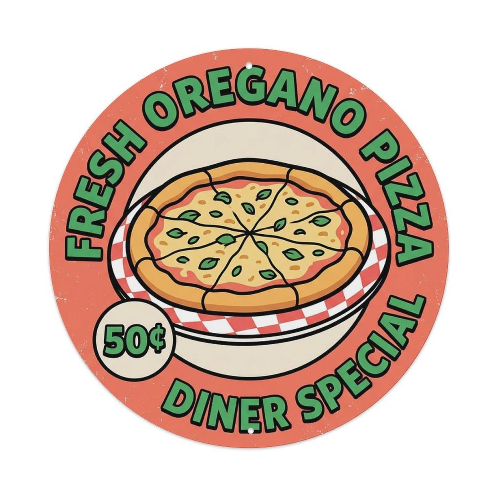Cwbufd Vintage Style Vintage Pizza Slice Italian Traditional Cuisine Oregano Vintage Metal Tin Sign Plaque Wall Decor For Cafe, Club Bar, Office, Garden Metal Poster 8X8inch