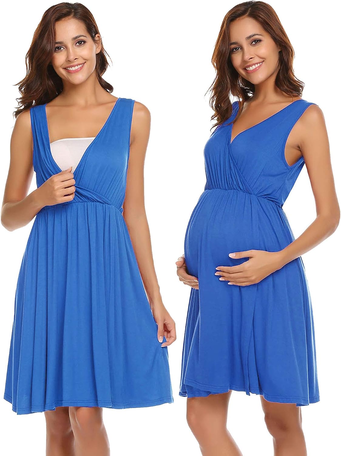 Ekouaer 3 in 1 Labor/Delivery/Hospital Gown Sleeveless Maternity Nursing Nightgown Sleepwear for Breastfeeding S-XXL