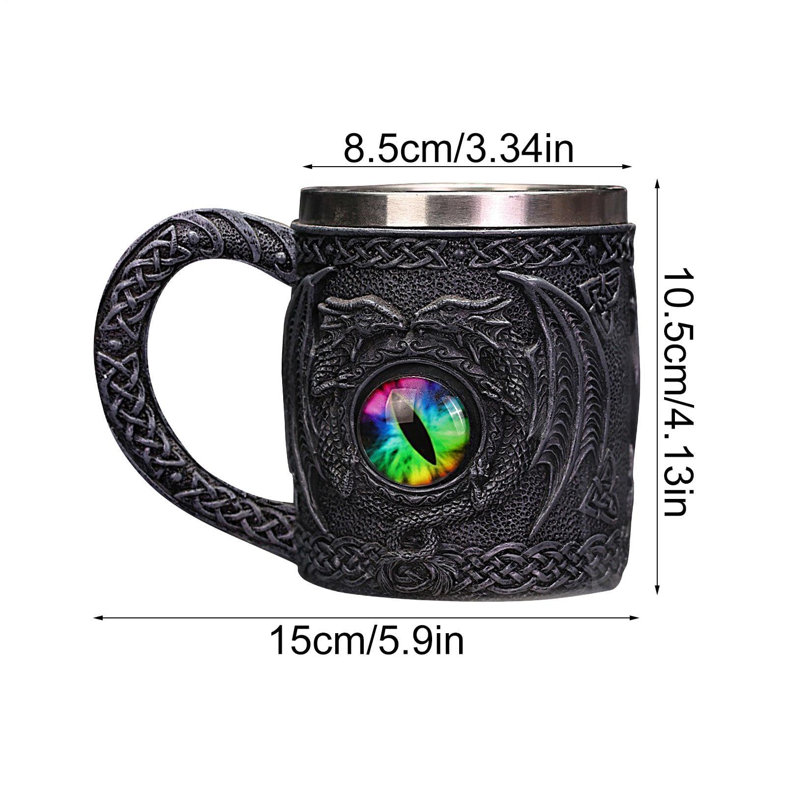 Taza medieval de 450 ml, acero inoxidable, doble capa, mango antideslizante