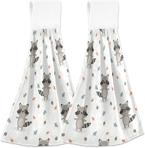 susiyo 2 toallas de cocina colgantes con bonito mapache para bebé, toallas de baño de mano súper absorbentes, toallas de terciopelo coral suave con