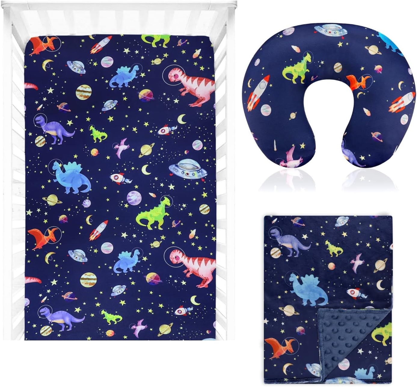 GFU Baby Crib Sheet Nursing Pillow Cover, Newborn Breastfeeding Pillow Case, and Baby Blanket for Boys Girls