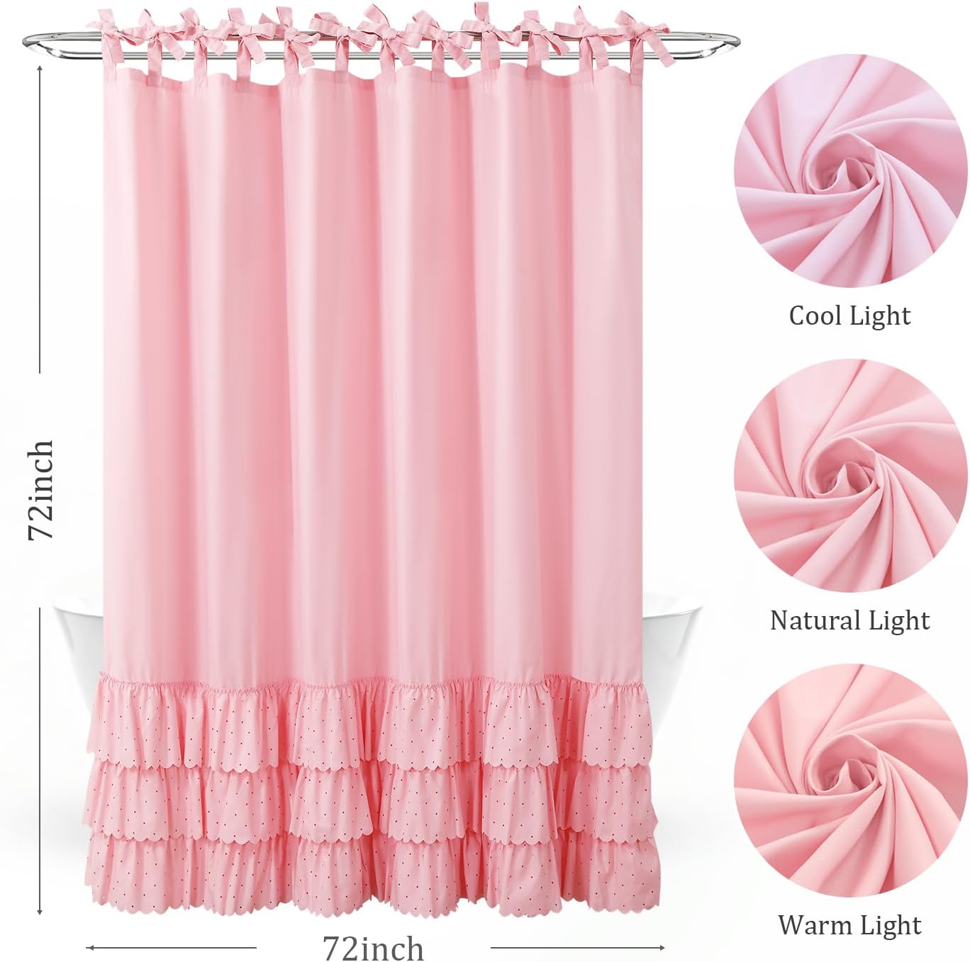 Standard Bathtub Shower Curtain 120 GSM Polyester Waterproof Quick Drying Weighted Hem Dual Installation,72" W x 72" H