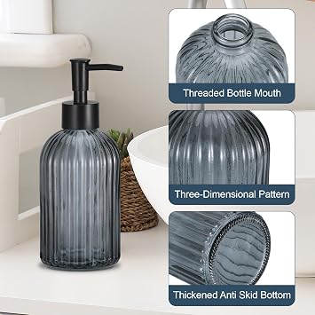 Hejo 2 Pcs 400ml Glass Soap Dispenser with Black Pump