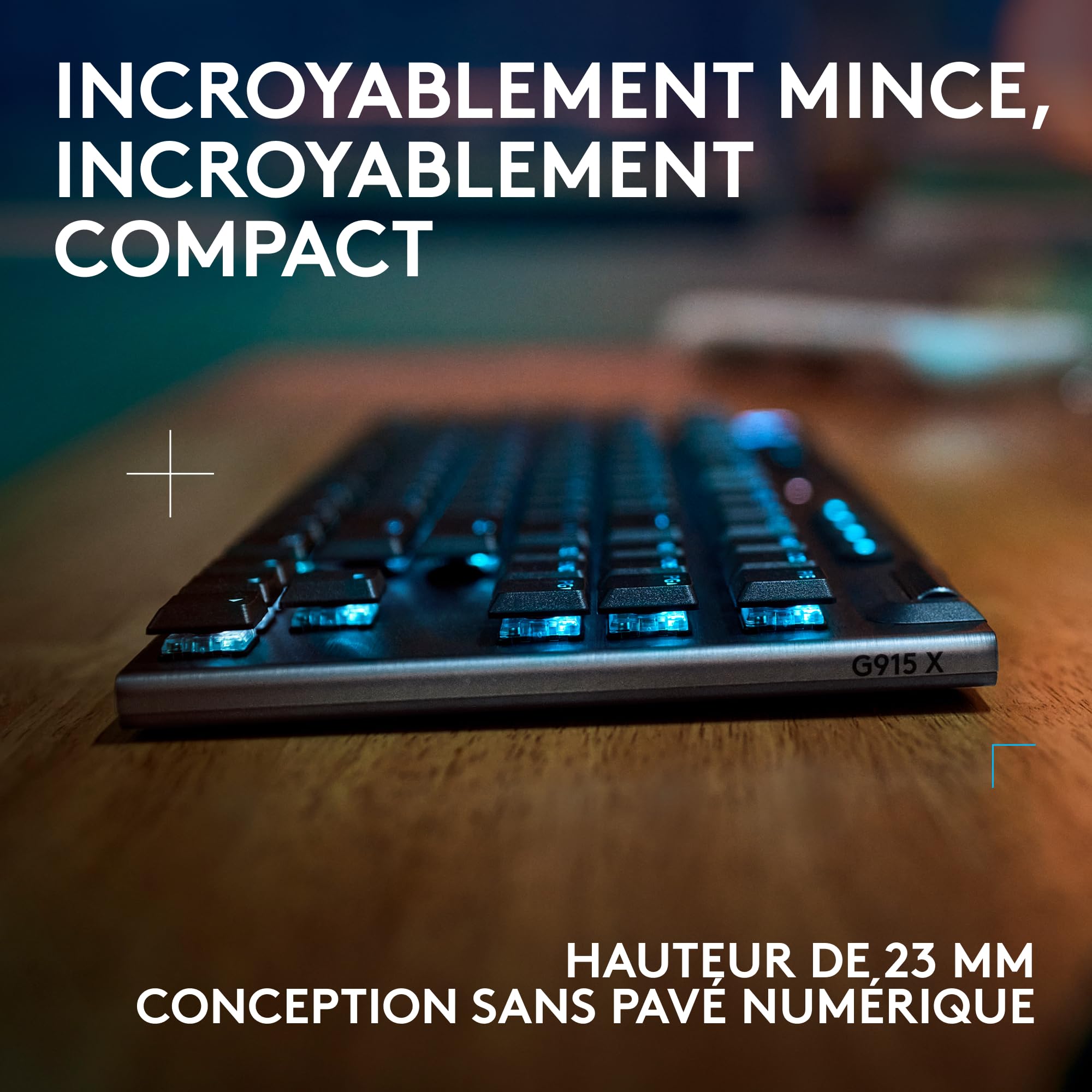 Logitech G G915 X LIGHTSPEED TKL Clavier gaming sans fil ultra-plat, touches PBT double couche, touches entièrement programmables, rétroéclairage RVB, GL Brown Tactile - PC/Mac, FRA AZERTY - Noir