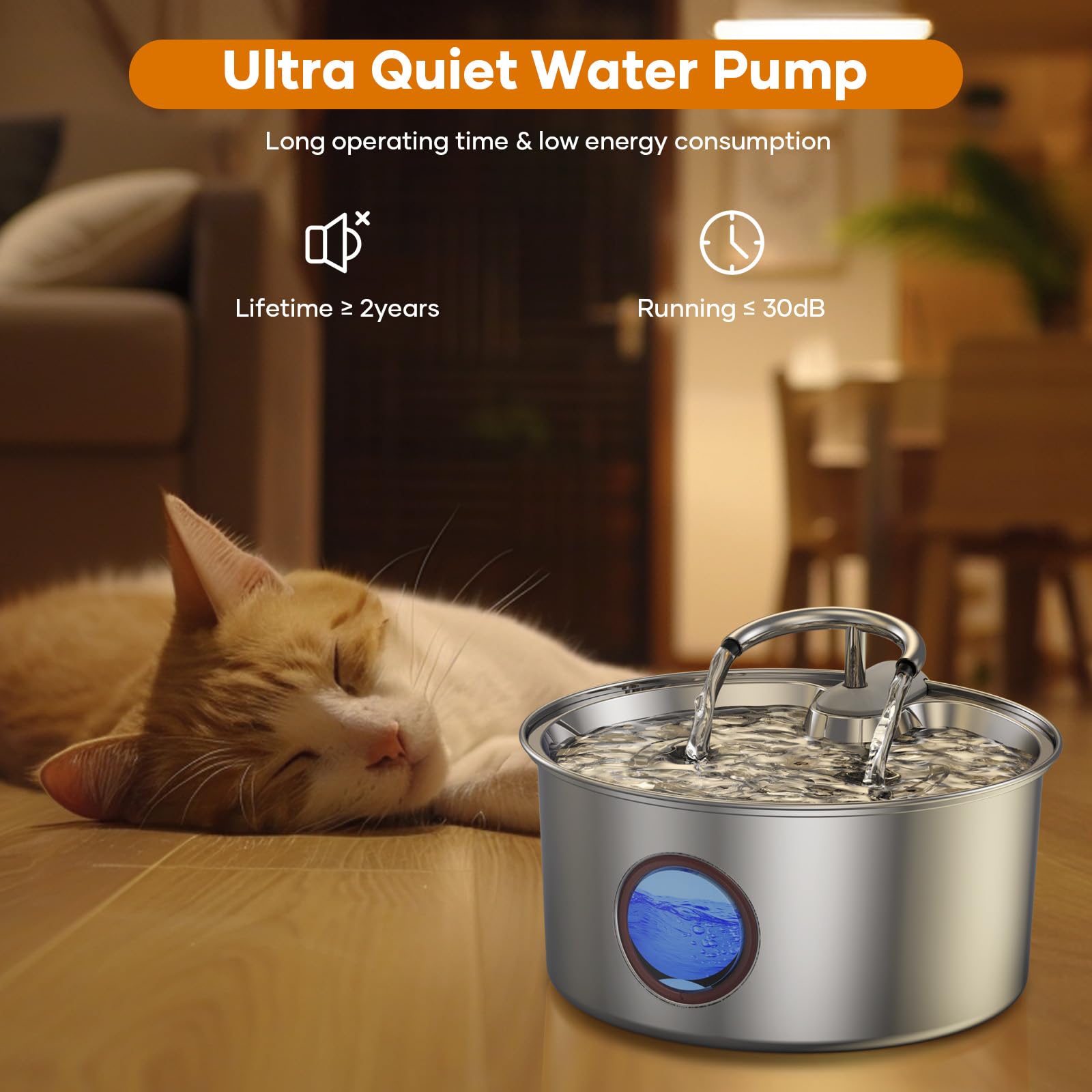 tomxcute Kattenfontein van staal, 3,2 l roestvrijstalen drinkfontein voor katten en kleine huisdieren, ontwerp in de vorm van een kraan, met ultra-stille pomp, 3 reservefilters