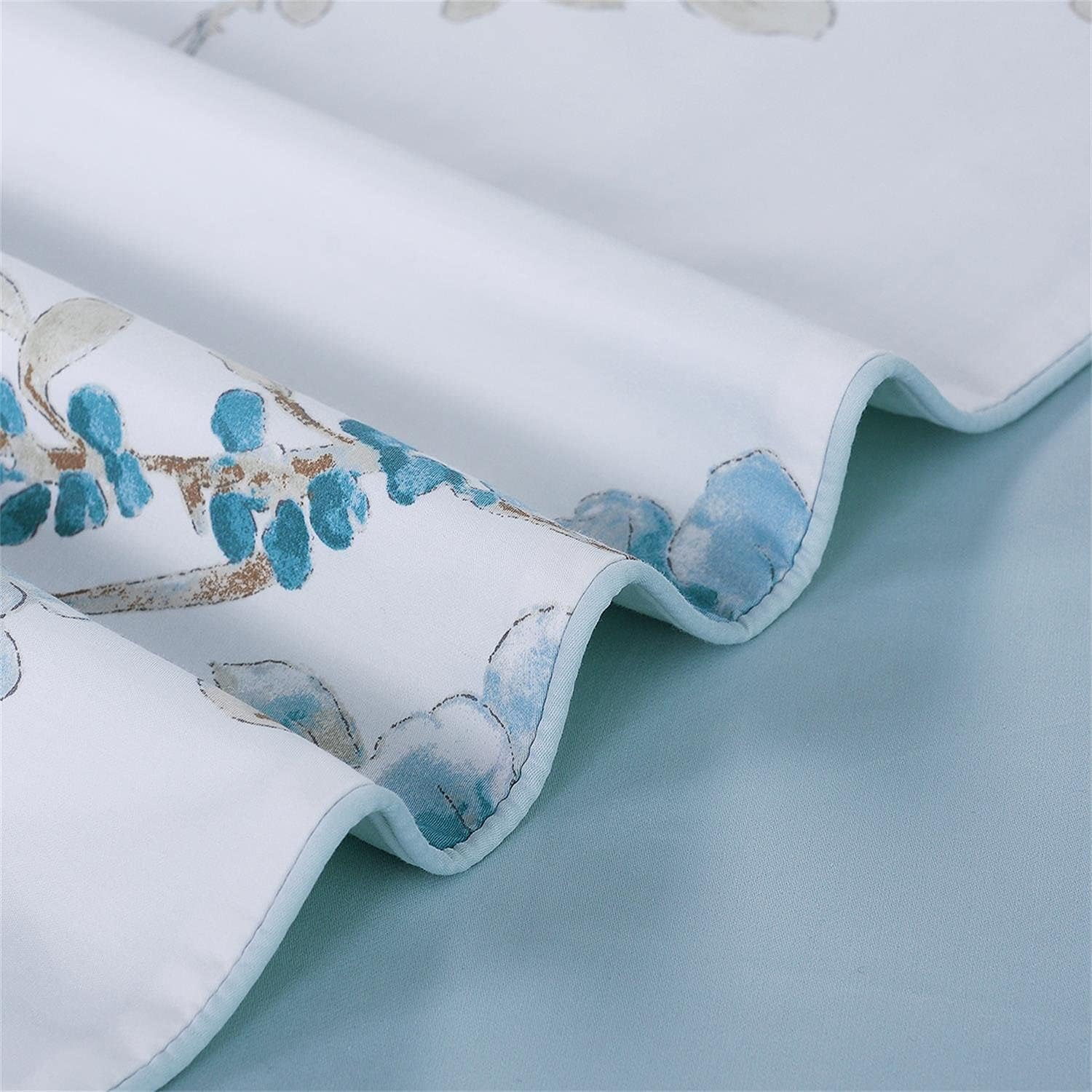 Brandream Blossom Floral Birds Duvet Cover Queen Size 100% Egyption Cotton Farmhouse Bedding Set White Blue Botanical Branches Flower Pattern - Image 5