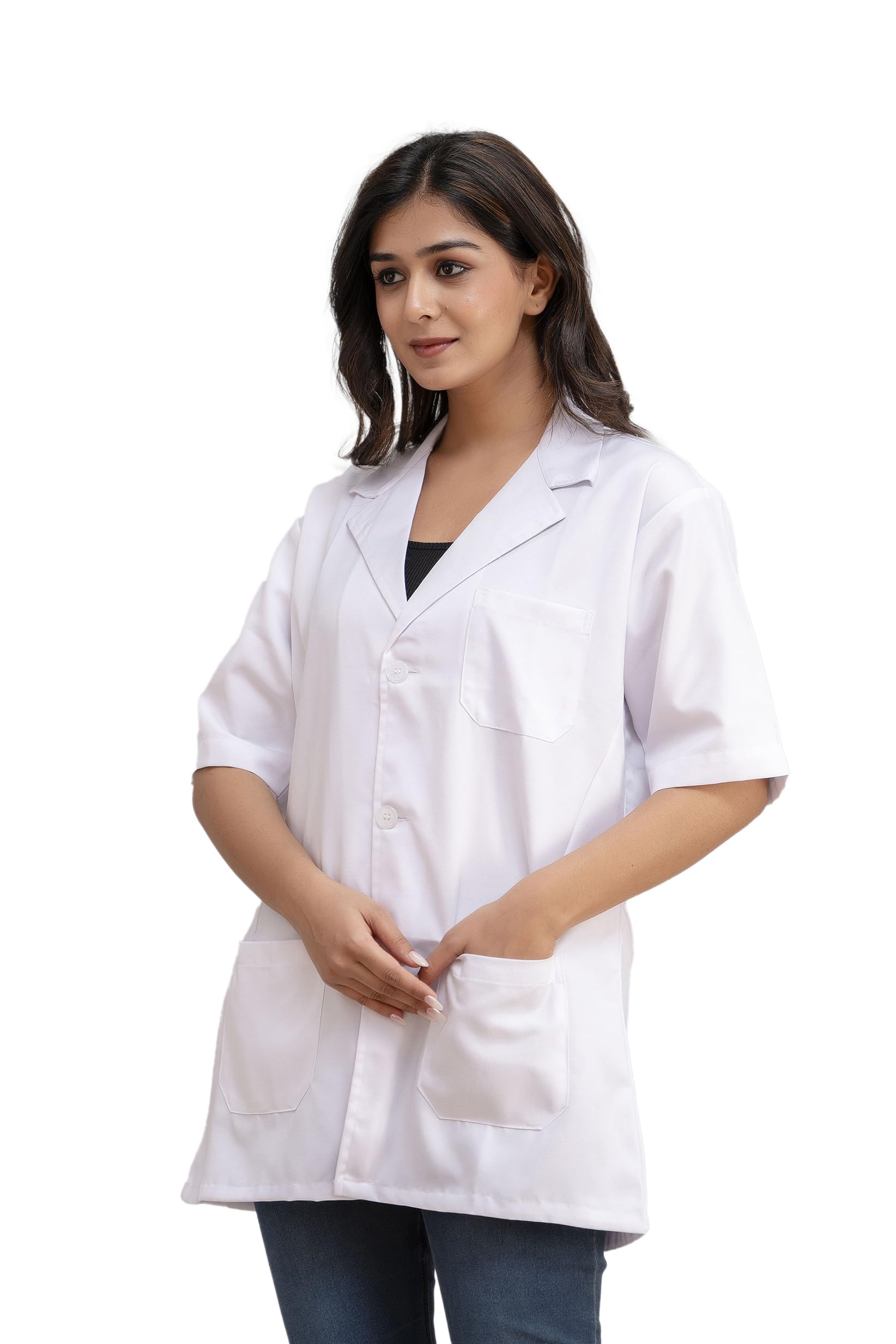 CLOTH KING Presents Unisex Cotton Half Sleeves Lab Coat Doctor Coat Women Coat Student Lab Coat Doctor Apron With Three Pockets(Pack Of 1). (M, White) 1