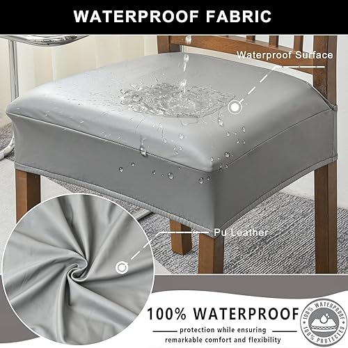 Miniatura 3 de NILUOH Fundas impermeables para sillas de comedor, juego de 4, fundas de asiento de cuero PU para sillas de comedor, fundas de silla extraíbles y