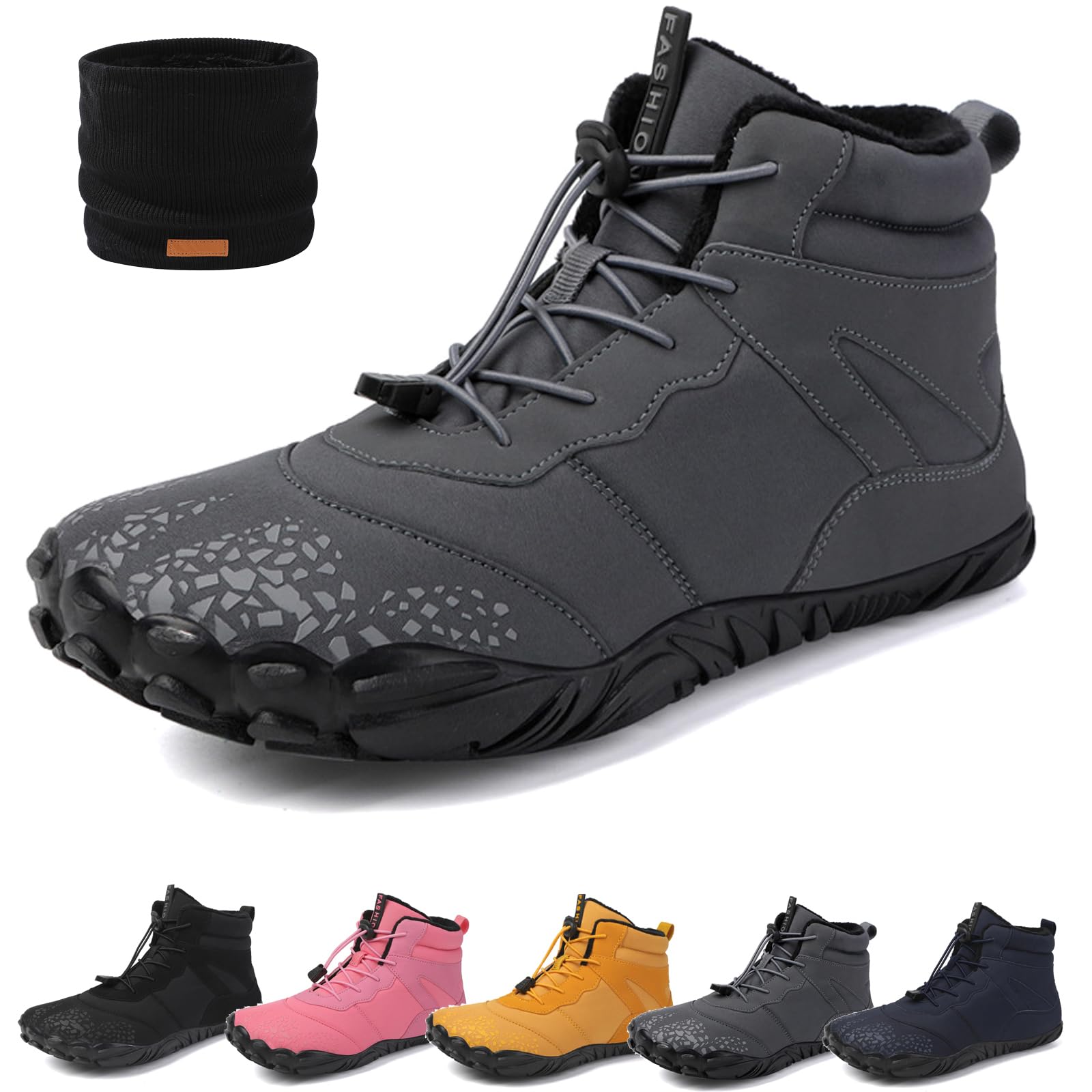 Hike Winter Barefoot Shoes For Women Men 2025 Waterproof Non-Slip Wide Toe Box Walking Casual Footwear Boots