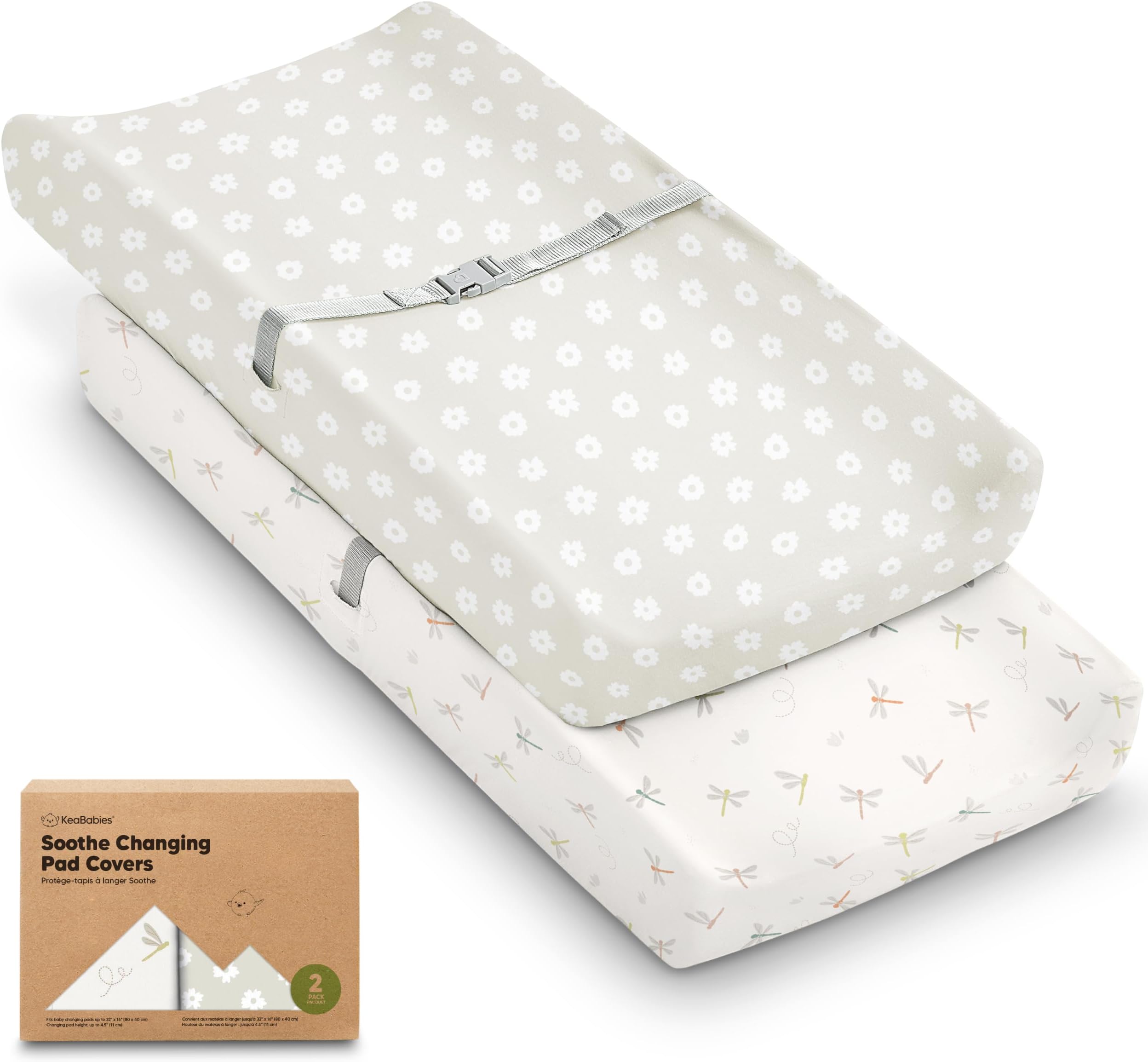 2-Pack Organic Changing Pad Covers for Girl, Boy, Neutral - 100% Cotton Changing Table Pad Cover, Soft Baby Nursery Diaper Changing Pad Sheets, Contour Changing Pads Liners, Change Pad Cover (Meadow)