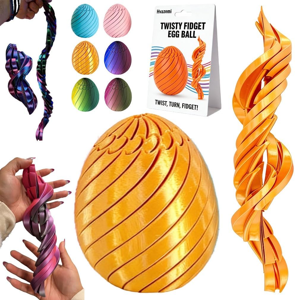 3D Printed Slippery Easter Egg Fidget Slime Ball Sensory Flow Rotating Fidget Puzzle Toys for Stress Relief ADHD Basket Stuffers Gift for Kids Adult Anxiety Relaxation Office Home Decor(#2,Large)