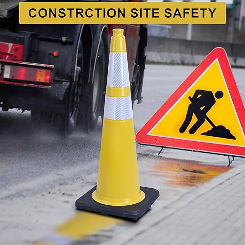 Miniatura 4 de OrangeStar Paquete de 8 conos de tráfico amarillos de 36 pulgadas con base de goma pesada, 2 collares reflectantes, conos de seguridad grandes para