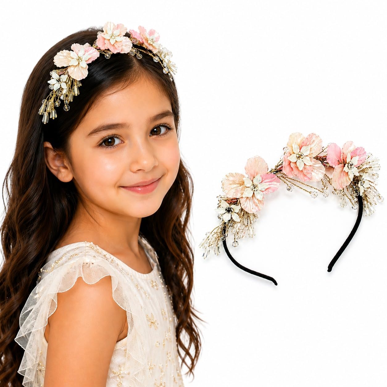 Plutify Baby Girl Headbands – Pearl & Floral Hair Bands for Kids, Soft & Comfortable, Birthday Tiara Style Hair Accessories for Girls-image-48