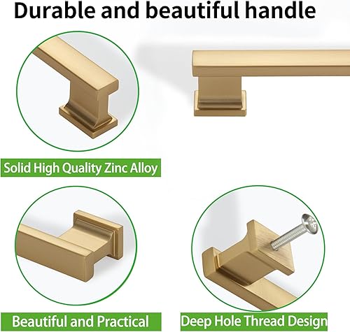 Miniatura 3 de TUNNY Paquete de 10 manijas clásicas rectangulares sólidas de 5 pulgadas5.039 in de distancia entre tornillos de bronce champán, manijas de herrajes