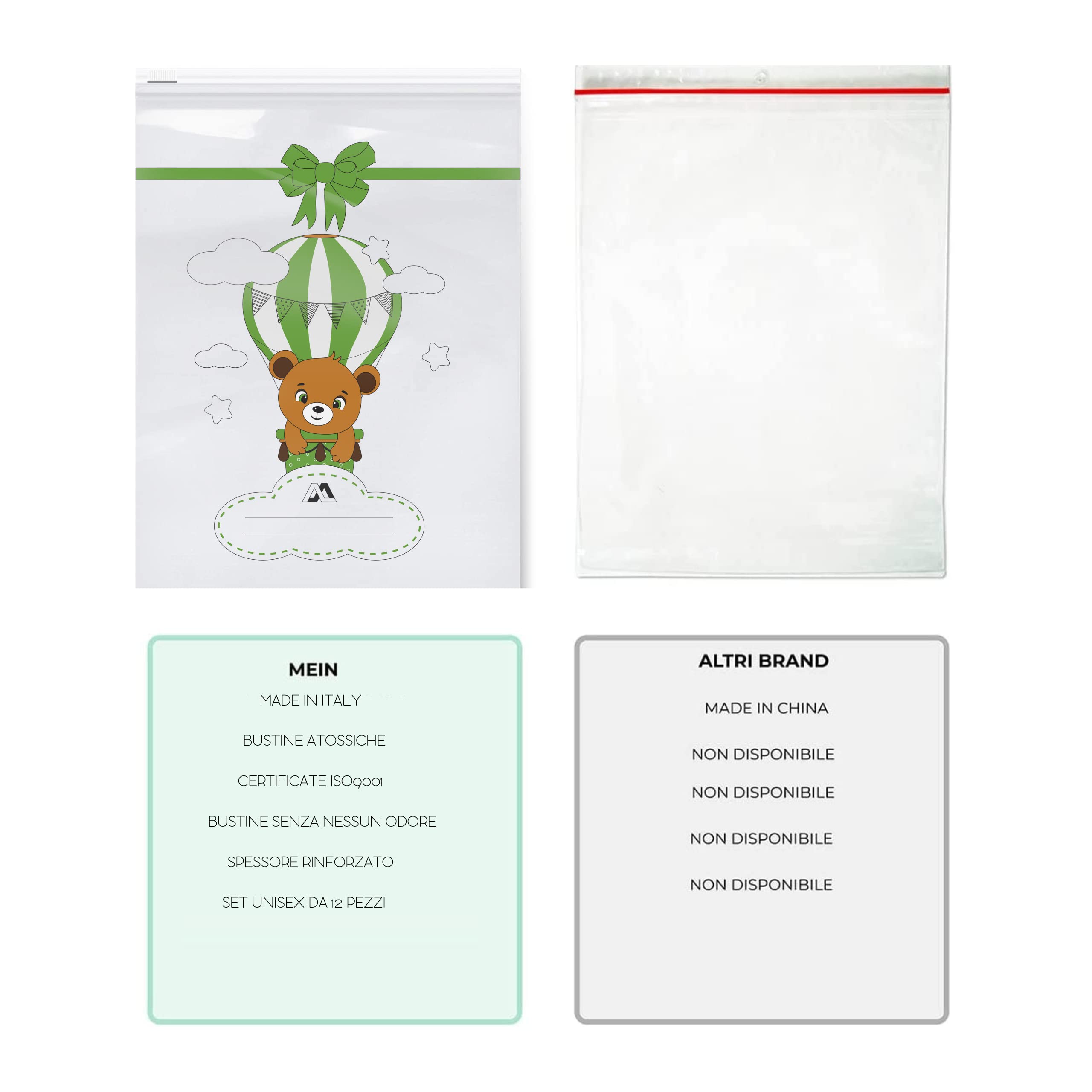 Bustine Corredino Neonato - 12 Pezzi Impermeabili Per Ospedale E Asilo Con Frasi Carine In Italiano - Foto 6