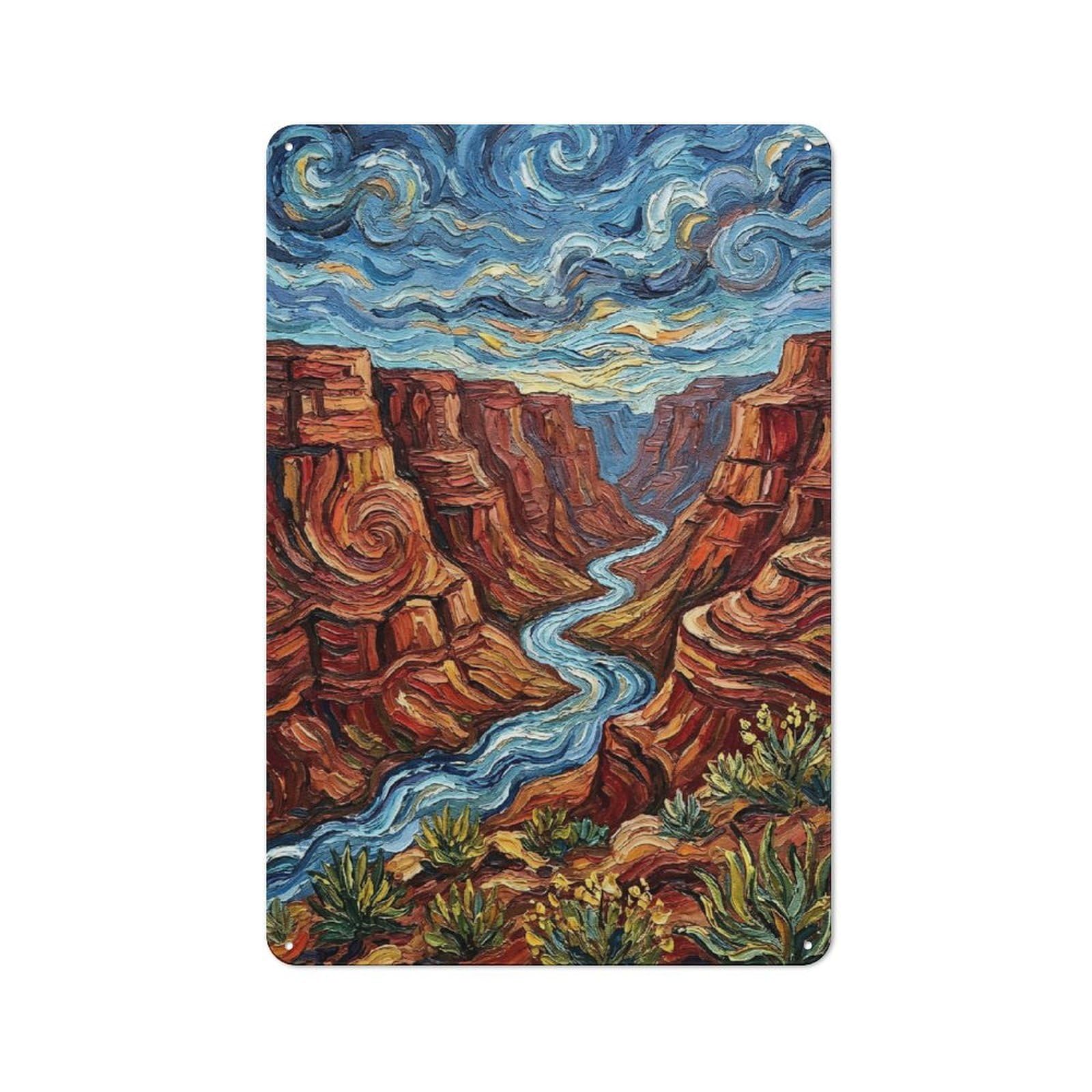 Junmoney Style-17 Tin Wall Plaque 30X20cm With Grand Canyon Impasto Painting For Studio Or Craft Room, Suited To Studio Decor Lovers