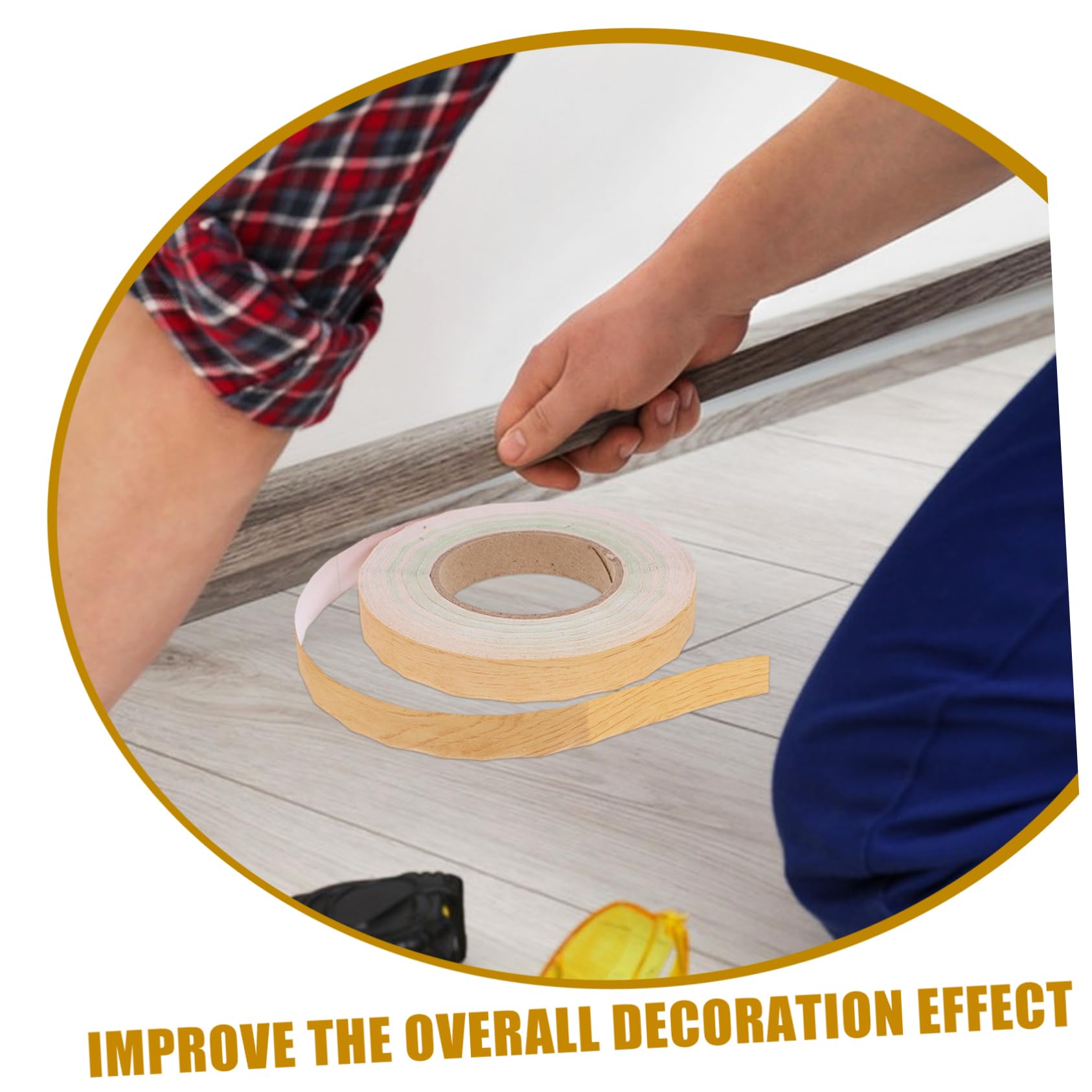 NULYLU 1 Roll Self Adhesive Floor Tiles Tape Wide Maple Pattern Edges Tape for Wall Waistline Decoration Caulk Strip for Seam and Gap Seal Versatile Home Decor