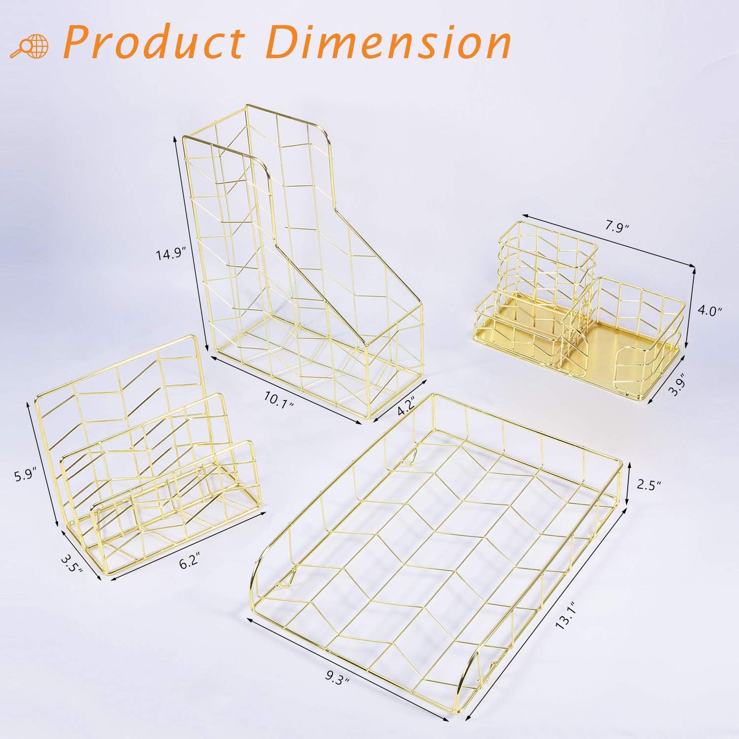 Simmer Stone Desk Organizer Set, 4 in 1 Decorative Desk Accessories Organizer Set, File Holder, Letter Sorter, Desk Tray and 3 Slot Desk Organizer, Gold