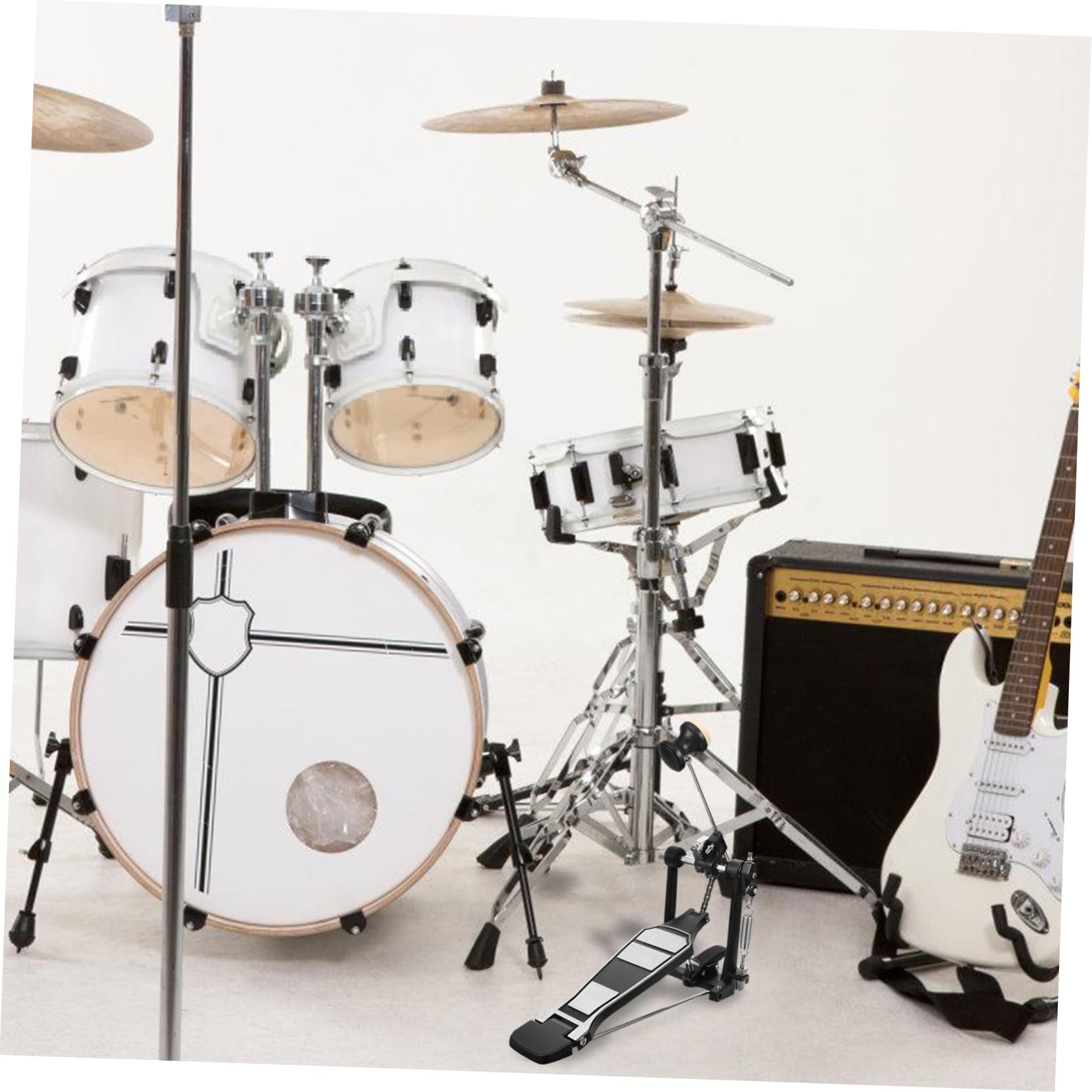 ibasenice Pédale Réglable Caisse Alliage en de Base Grosse D'aluminium Jazz Élargie Chaîne Épaisse, Tension de Ressort et pour Batterie Pratique Technique