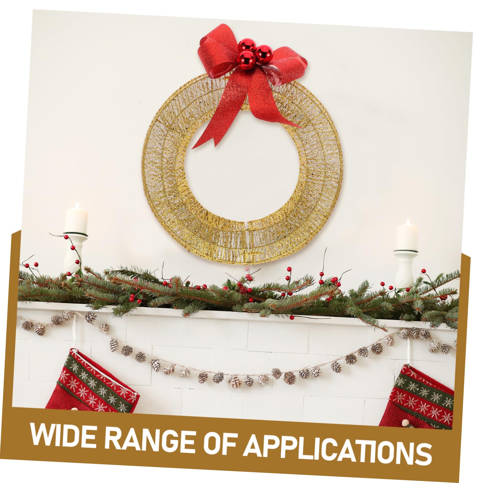 ABOOFAN Weihnachtskranz mit Warmweißen LED Lichtern Goldener Türkranz aus Eisen und Wiederverwendbarem Kunststoff Einfache Montage für Festliche Wohnraumdekoration im Winter