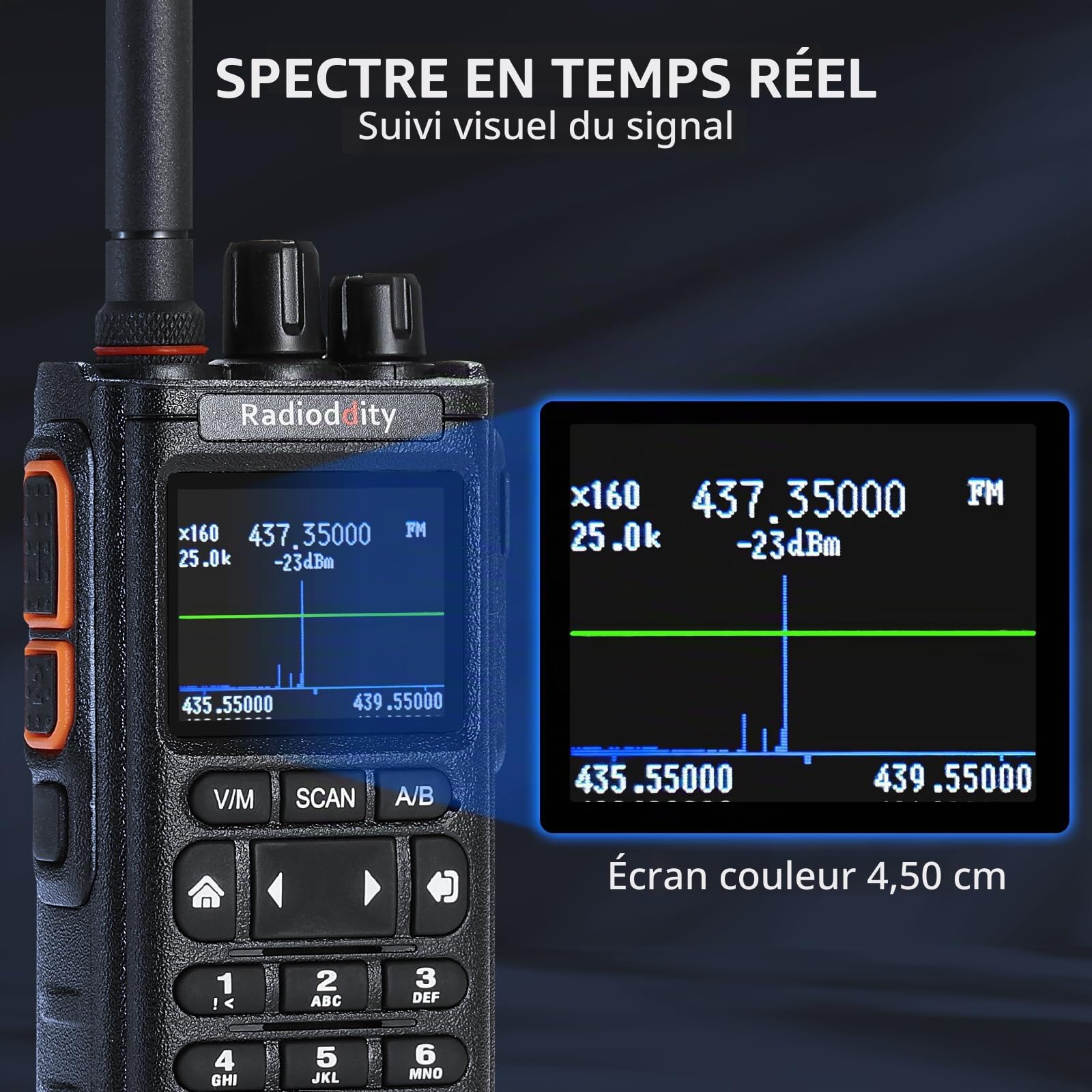Radioddity GS-10B Pro Talkie-Walkie Radioamateur, 8W Bi-Bande, Spectre Temps Réel, Récepteur HF SSB CW Bande Aviation, Prog App, 999 Canaux, Antennes Donut SW/MW, HT Portable pour POTA & Field Day