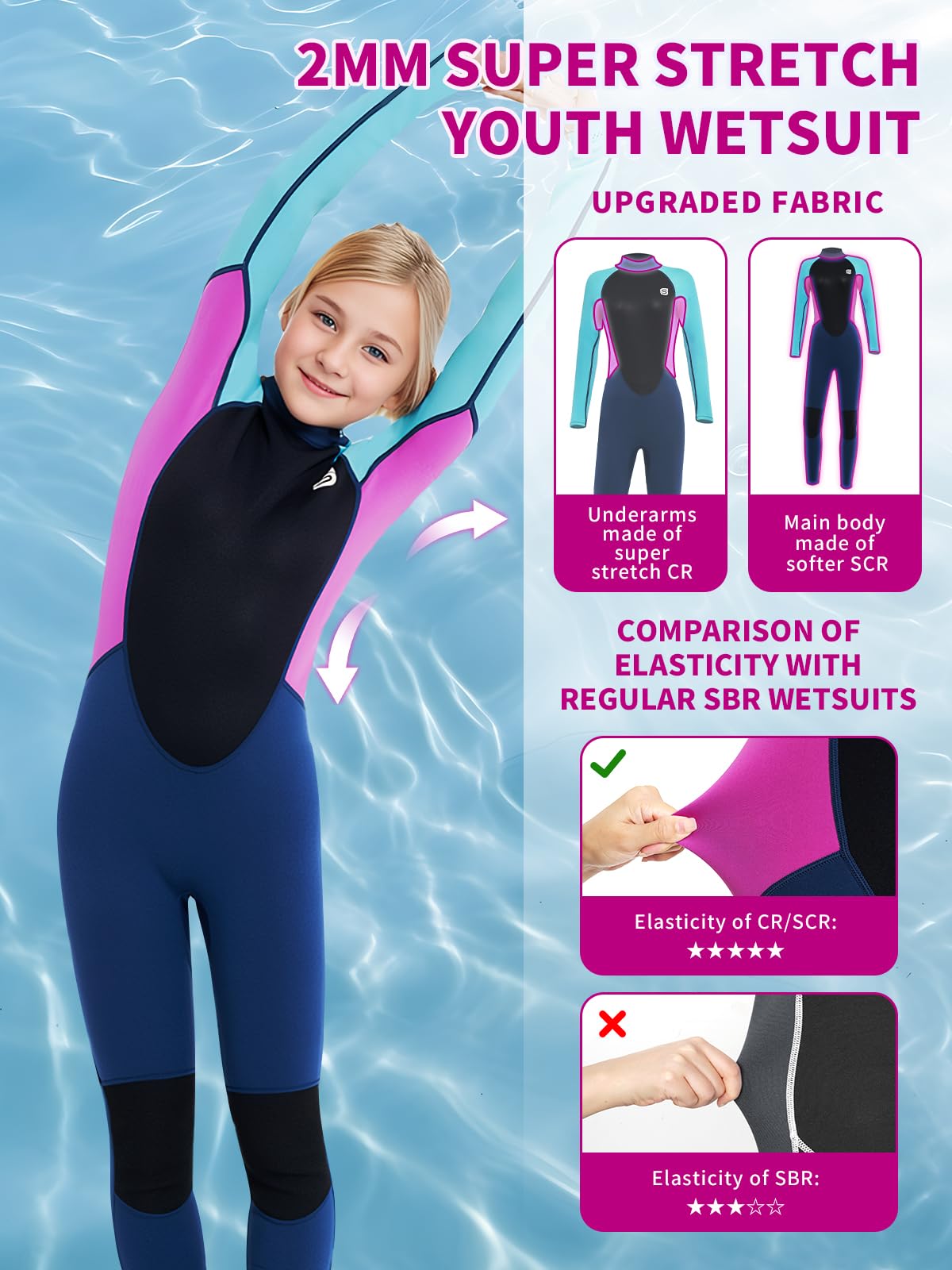 Combinaisons Plongée Enfants et Jeunes, 3mm Néoprène Combinaisons de Plongée Intégrales Manches Longues Fermeture Éclair Arrière Garder Au Chaud Combinaisons De Plongée pour Nautiques Surf