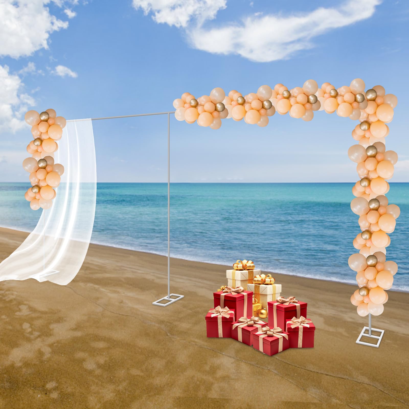 Soporte de boda para fondo, 3 x 6 m, rectangular, tubo de hierro galvanizado, 10 kg, capacidad de carga máxima, soporte de fondo ajustable con base para bodas, fiestas de cumpleaños, fondo fotográfico