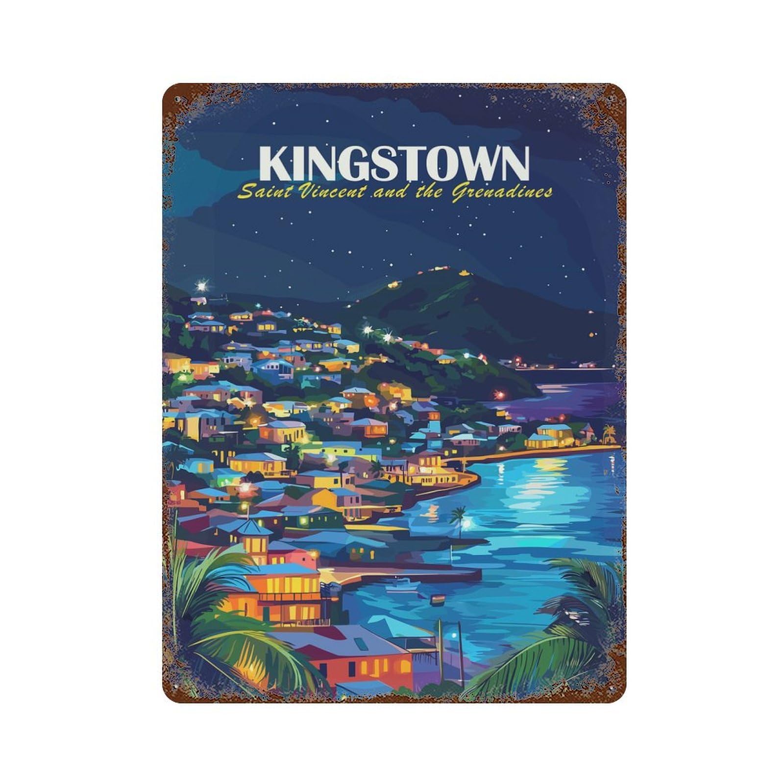 Garage Style Kingstown, Saint Vincent And The Grenadines Rustic Tin Plaque 15.7"x11.8", Classic Wall Plaque for Bar And Workshop