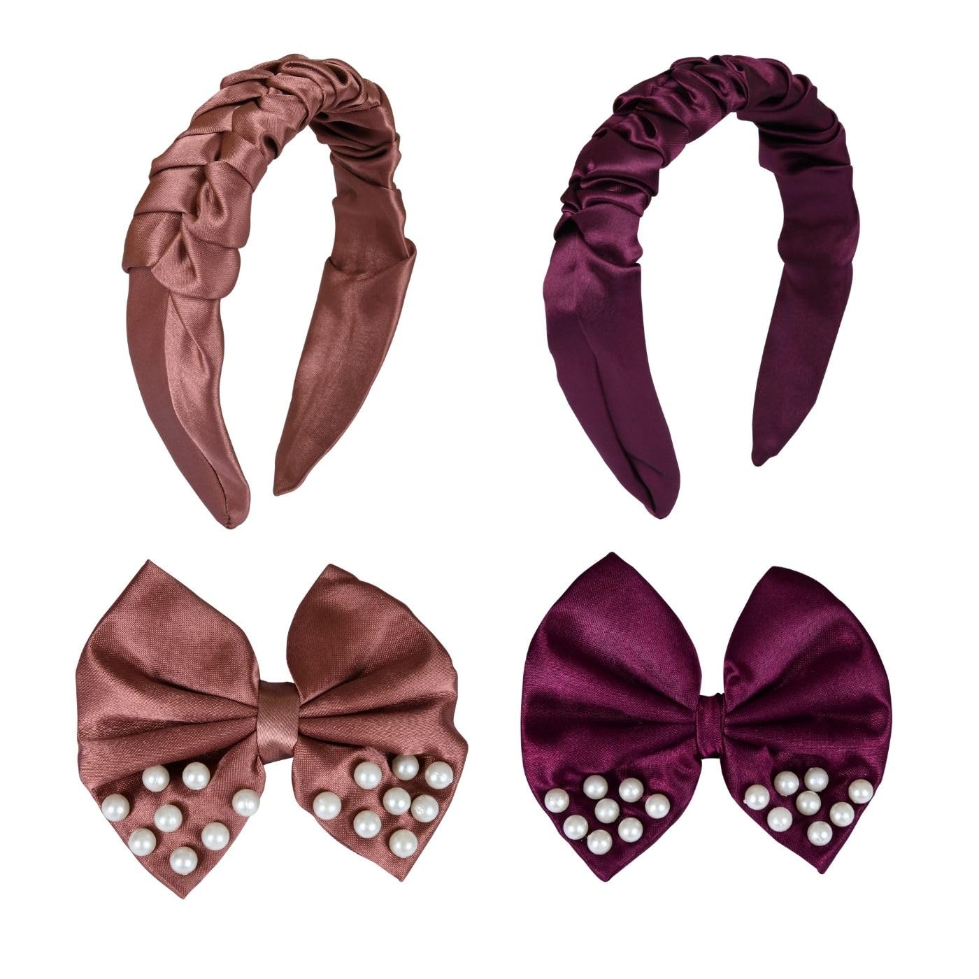 Matkooz Bow Clips and Hairband for Girls (Wine-Brown)-image-0