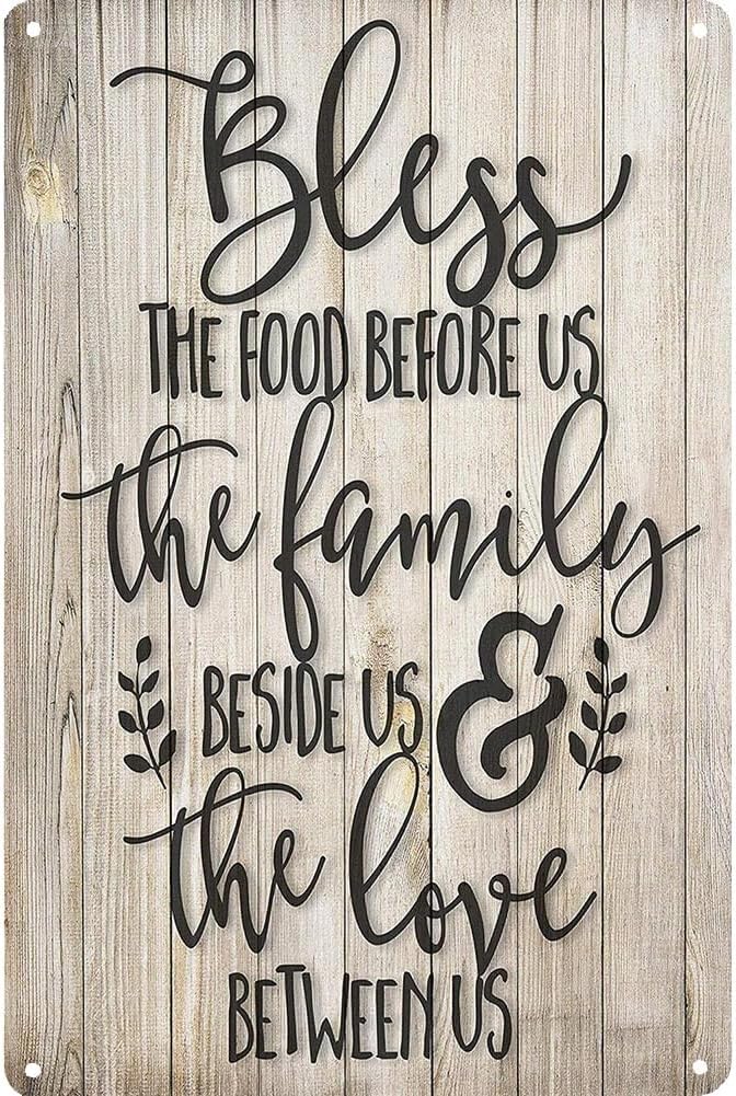 Vintage Retro Funny Tin Sign The Food Before Us The Family Beside Us The Love Wall Decor for Garden Wall Home Farm Yard Front Door Indoor Outdoor Street Sign 8 X 12 Inches