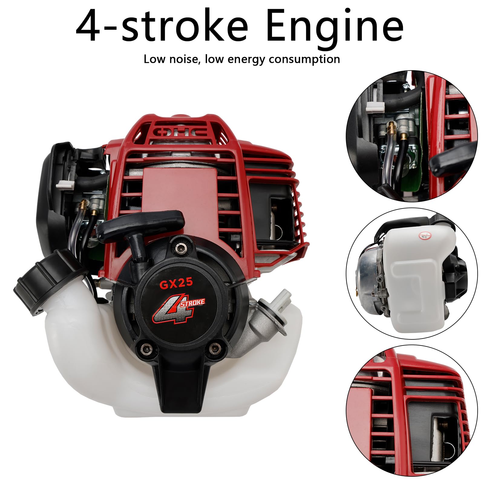 Bruce & Shark 4-Stroke Gasoline Engine GX25 para Brush Cutter | 25cc, 4 HP, Low Noise, Efficient Carburetor | Easy Start, Air-Cooled, Lightweight