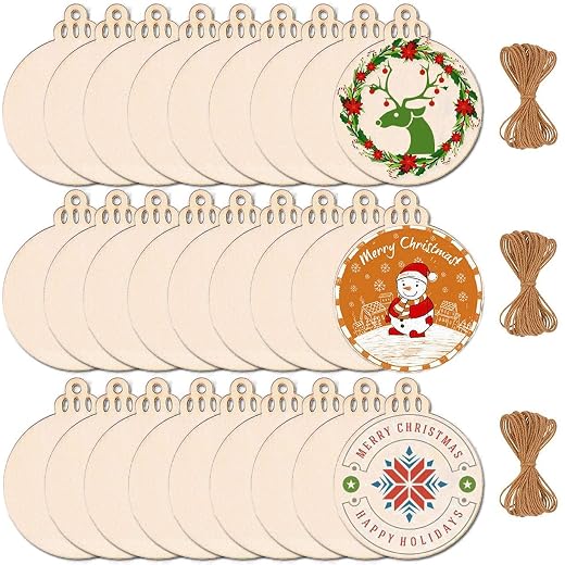 Max Fun 60PCS DIY Wooden Christmas Ornaments