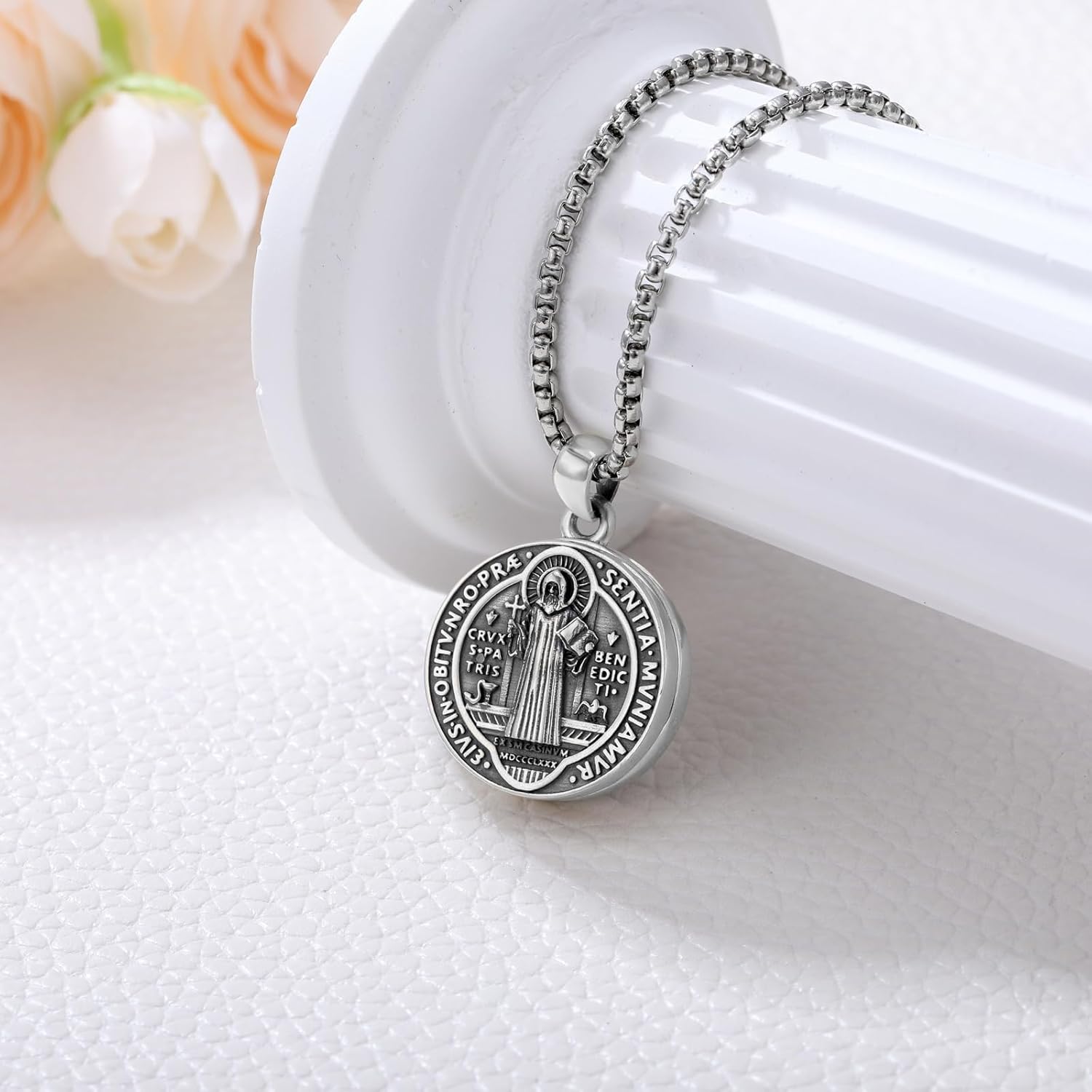 925 Sterling Silver Patron Saint Necklace St Michael/St Benedict Necklace Protection Amulet Pendant Catholic Medallions Jewelry for Men - Image 7