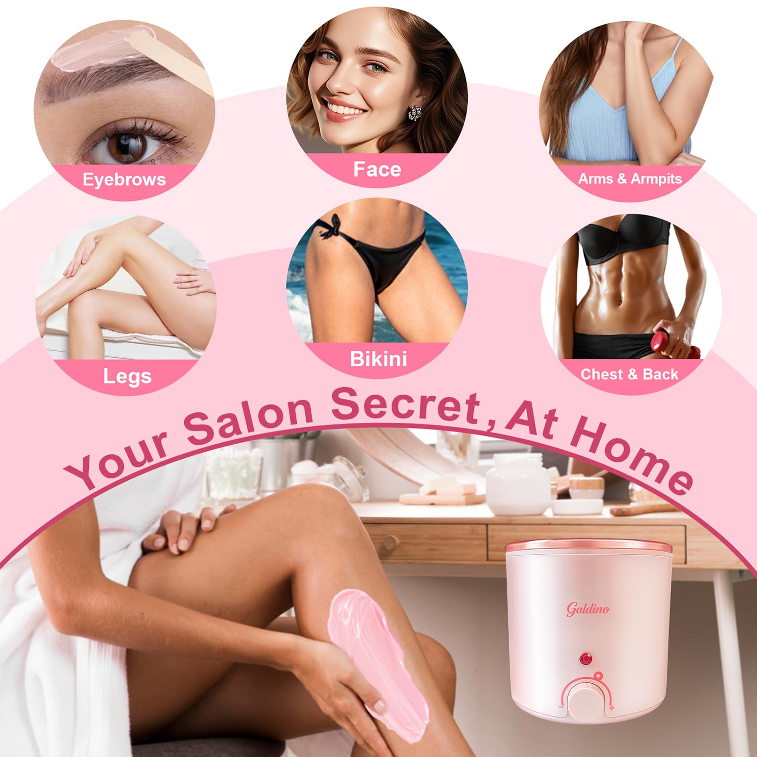 Galdino Kit per ceretta da donna, kit di cera per depilazione, kit di ceretta per il corpo a casa con 4 sacchetti di fagioli, per sopracciglia, labbra, viso, braccia, gambe, ascelle, bikini, schiena