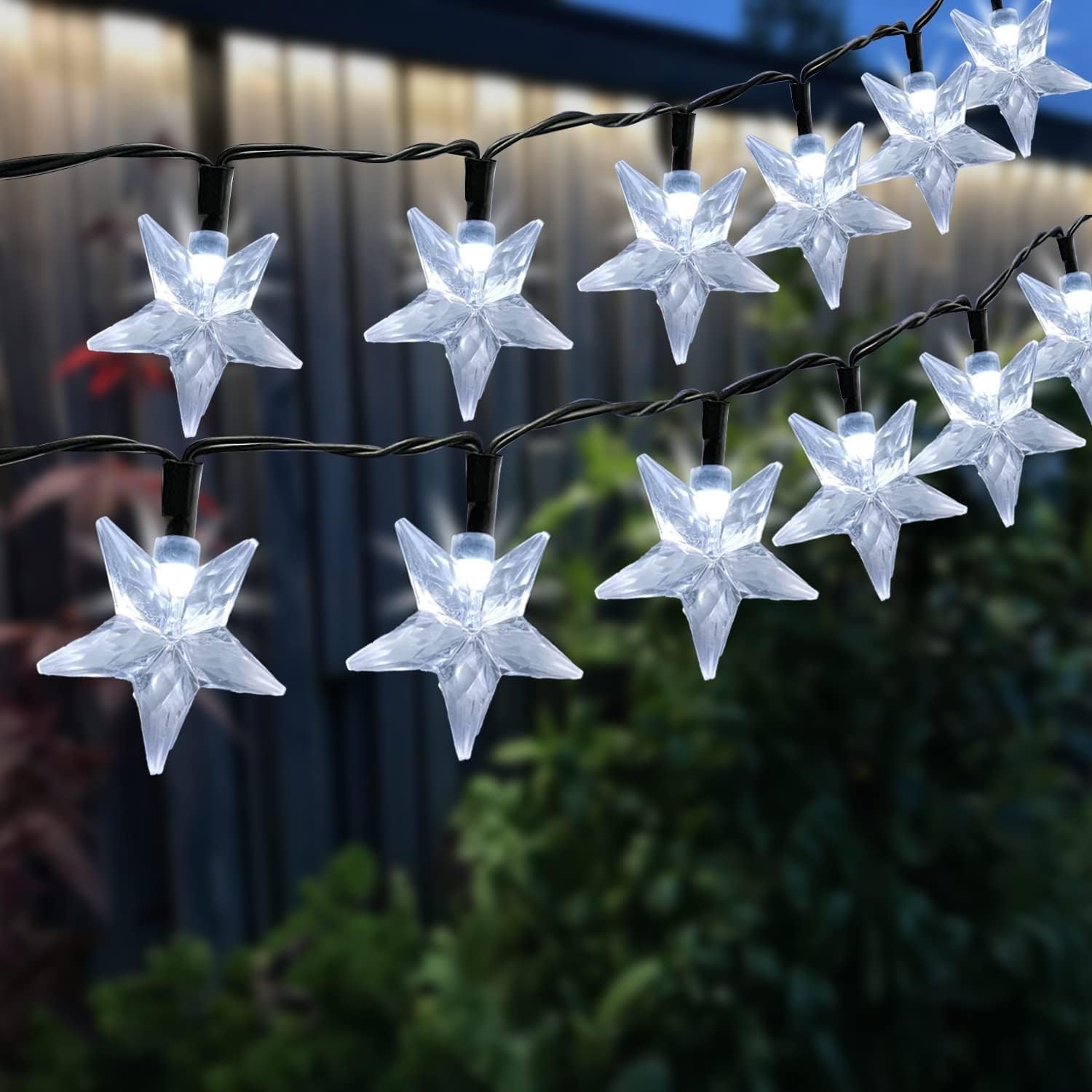 Solar Star Lights Outdoor - 50 LED Solar String Lights Outdoor Waterproof, 30.68ft Solar Powered Star String Lights, Warm White Twinkle Fairy Lights for Garden Fence Yard Decorations, 8 Modes