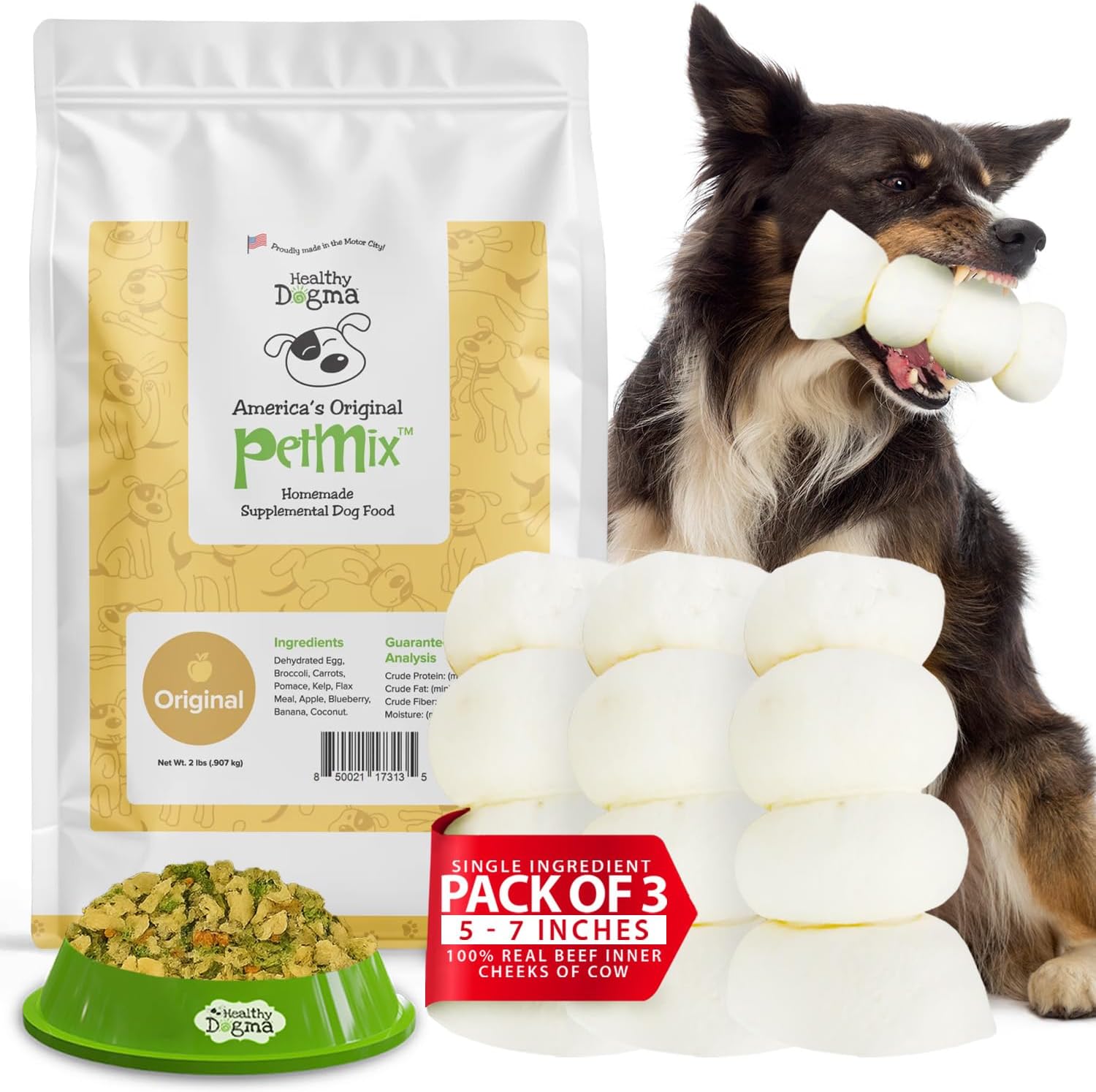 Healthy Dogma Dog Care Bundle | PetMix Original Dehydrated Dog Food & Natural Beef Cheek Rolls | Supports Nutrition, Joint Health, Mobility & Long-Lasting Chewing Satisfaction