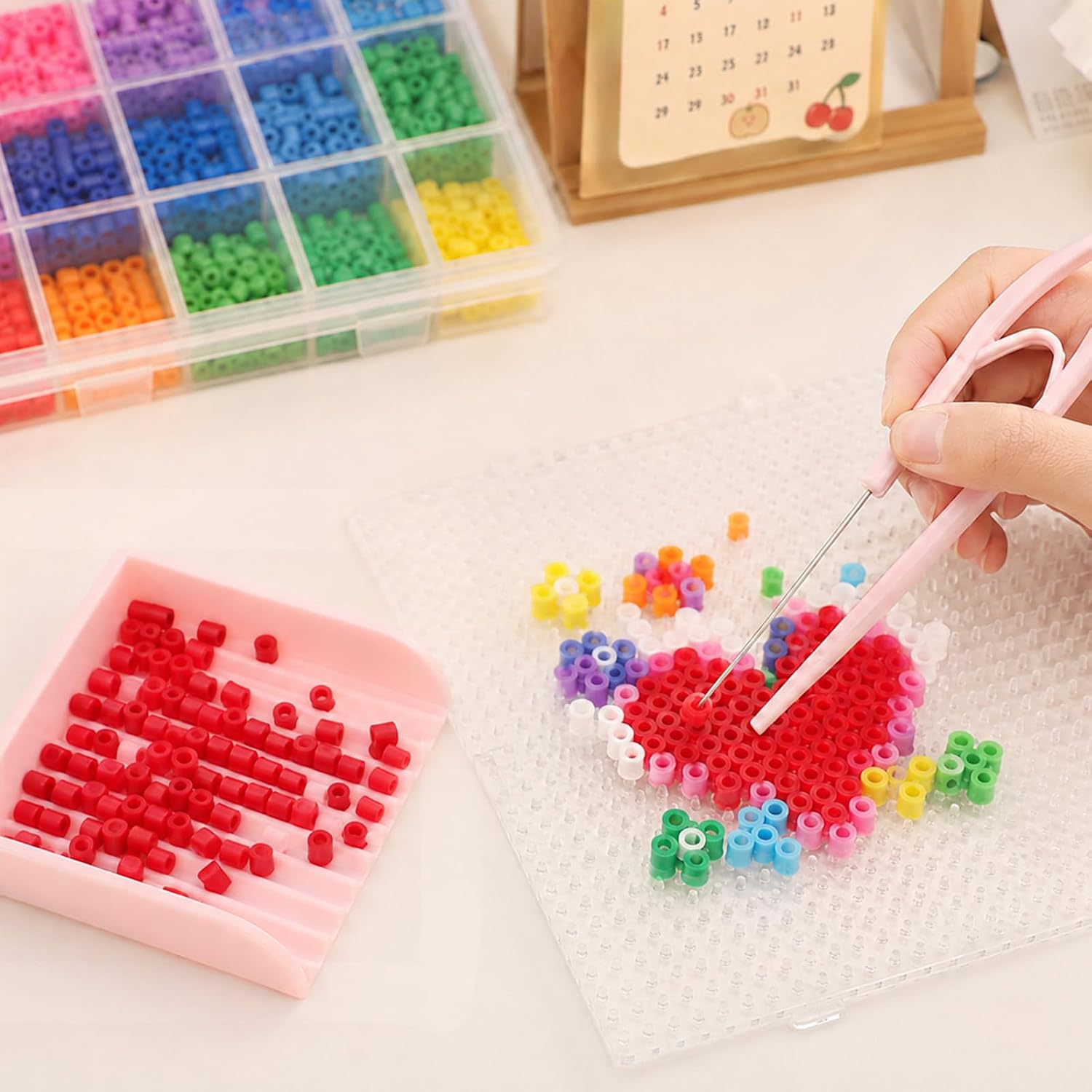 Fuse Beads Tool Kit, 2.6 mm Fuse Bead Picking Tray Kit, Pink