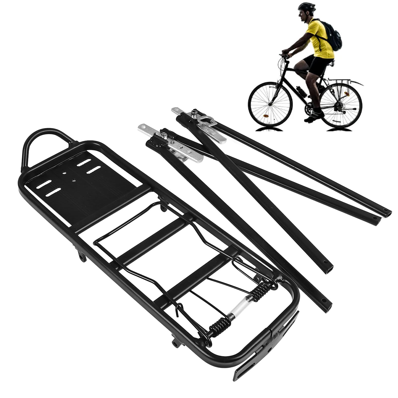 154Lb Capacity Almost Universal Adjustable Bike Cargo Rack Cycling Equipment Stand Footstock Luggage Carrier Racks with Reflective Logo for V Brake Disc Brake Road Bike