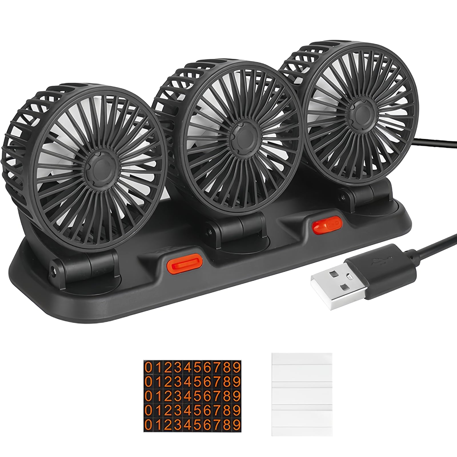 BORDEAG Ventilatore Elettrico Per Auto USB, ventilatore per sedile posteriore, ventola di rotazione a 360°, ventilatore da 12 V, ventilatore per auto, per camion Van Suv Rv