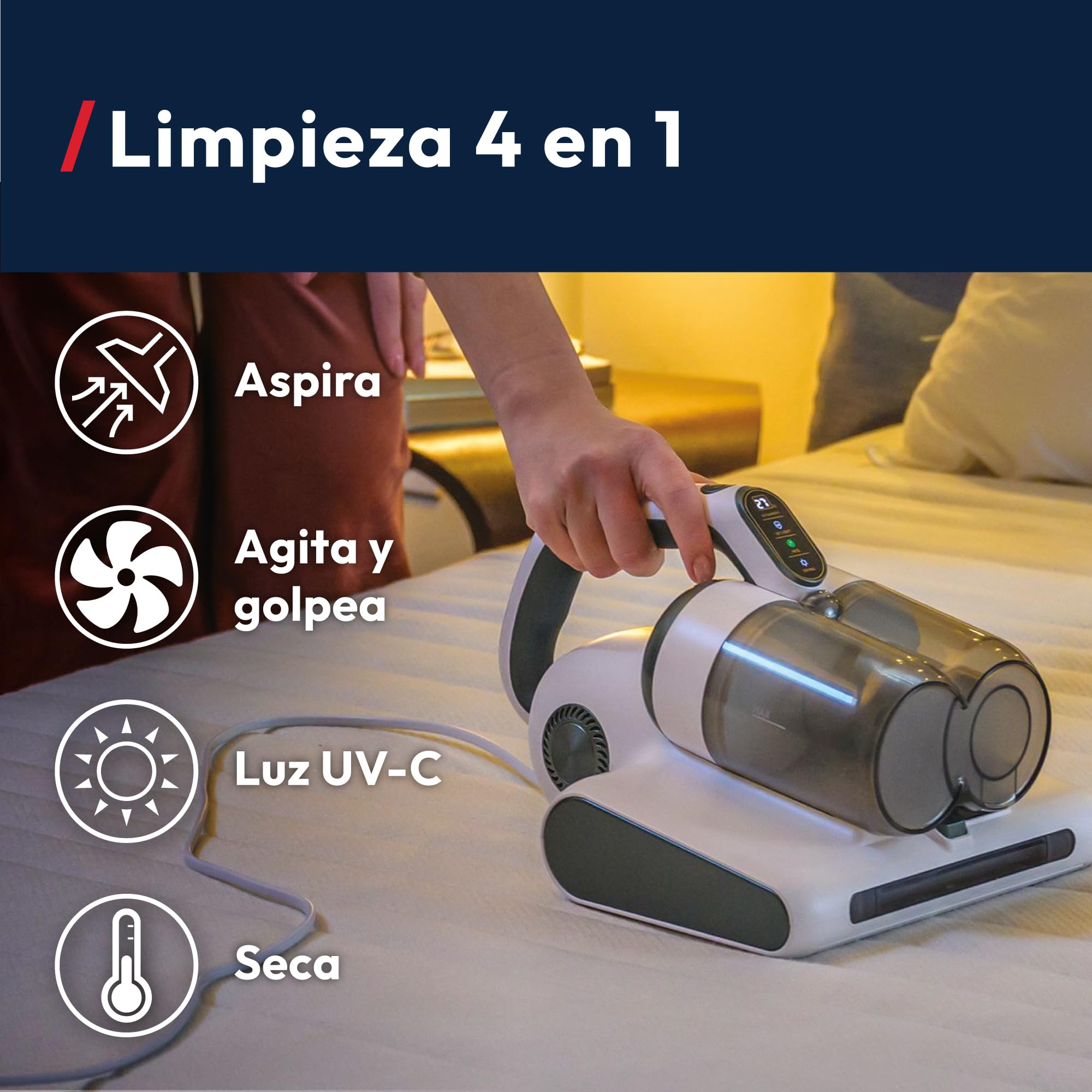 Hoover Aspirador de Mano HMC5 para Colchones: limpieza eficaz, 4 funciones automáticas: Beat&Roll, aspirado, luzUV y secado. Modelo ligero y manejable. Elimina el polvo en colchones, sofás, tapicerías - 3