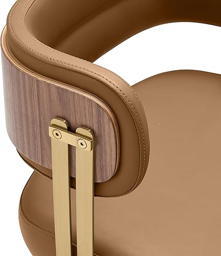 Miniatura 5 de ARTPLAN Silla de comedor moderna de mediados de siglo, sillas de cocina tapizadas de cuero con chapa de madera de nogal y patas de metal dorado,