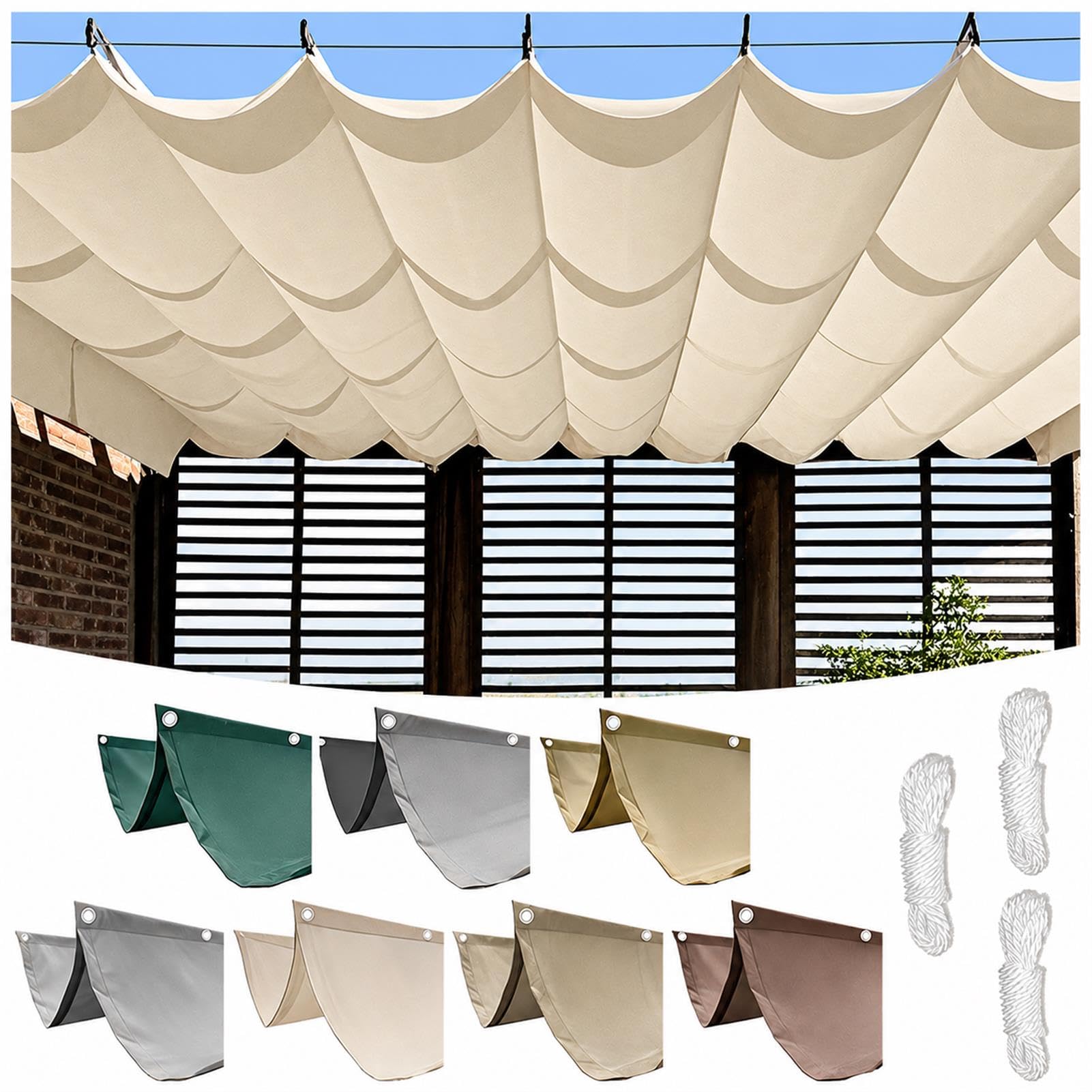 Ausziehbares Wellen Sonnensegel Wasserdicht UV-Schutz Garten Terrasse | Ausziehbares Wellen Sonnensegel Wasserdicht UV-Schutz Markise mit Seil für Outdoor Garten Terrasse Balkon Hof und Carport