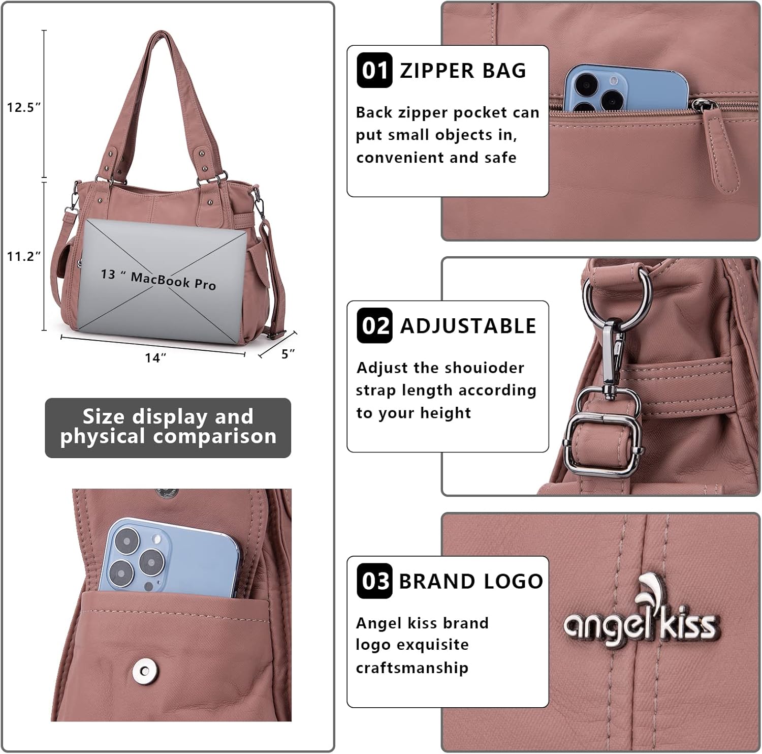 Angel Kiss Handbags for Womens Top-Handle Hobo Purse Roomy Casual Shoulder Bags PU Tote Satchel Purse for Women - Image 7