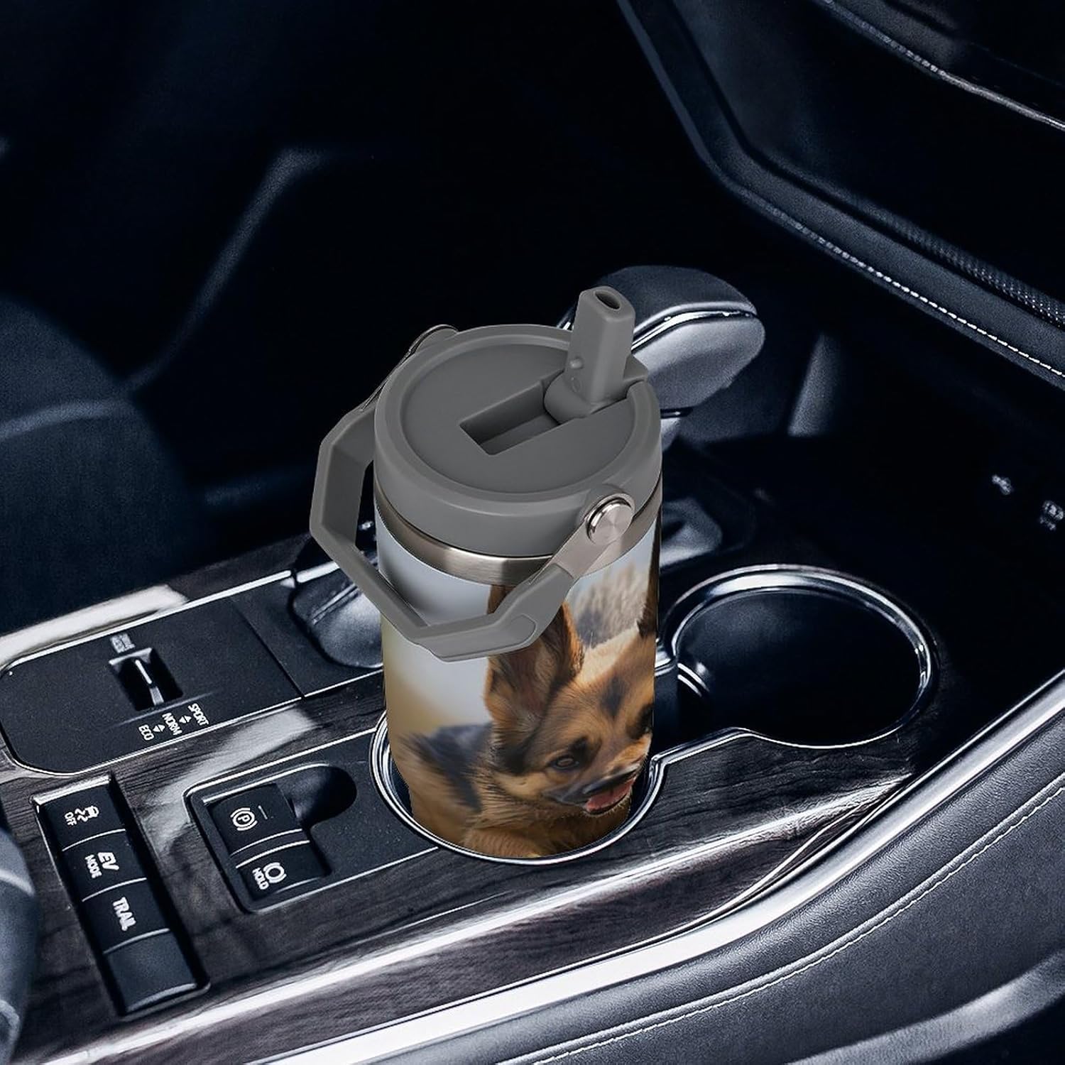 30oz Insulated Tumblers with Top Handle, Stainless Steel Running German Shepherd Dog Car Cup with Straw for Gift, Leak-Proof Double Wall Vacuum Travel Mug, Personalized Water Bottles White