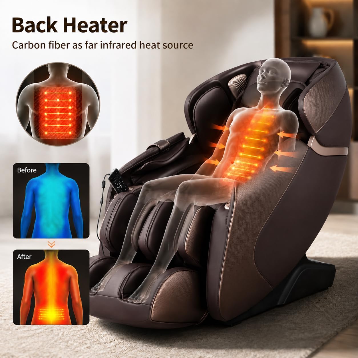 POWERSTONE Zero Gravity Massage Chair Full Body, SL Track Massage Recliner with Heat & Foot Massager, 12 Auto Modes 28 Airbags Smart Voice Control, Brown