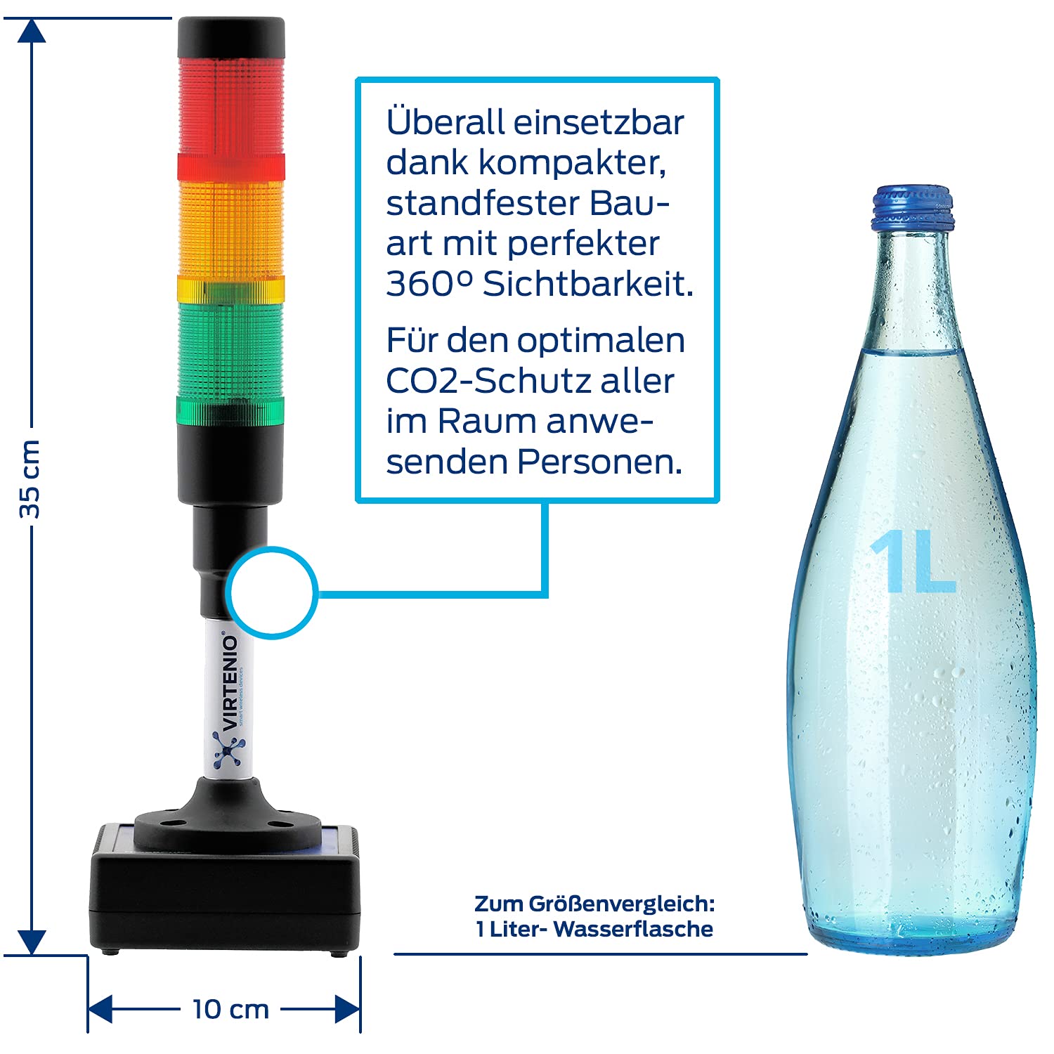 PreonCube CO2 Ampel CO2 Messgerät für bessere Raumluft | 360° Ampel, Sensoren für CO2, Temperatur, Luftfeuchtigkeit, aktivierbarer Warnton, WLAN, Made in Germany